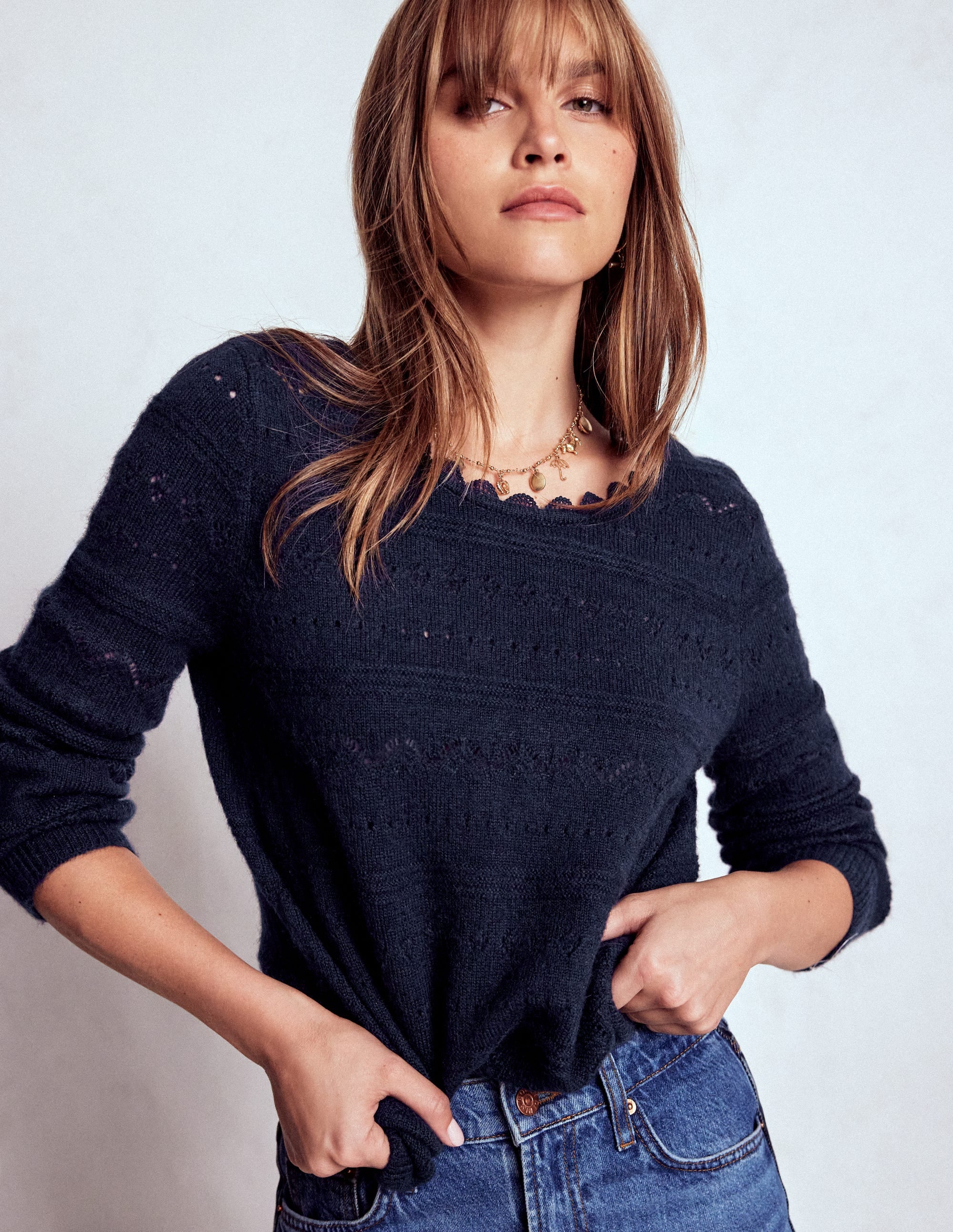 Leticia Lace Trim Sweater-Navy - Image 3