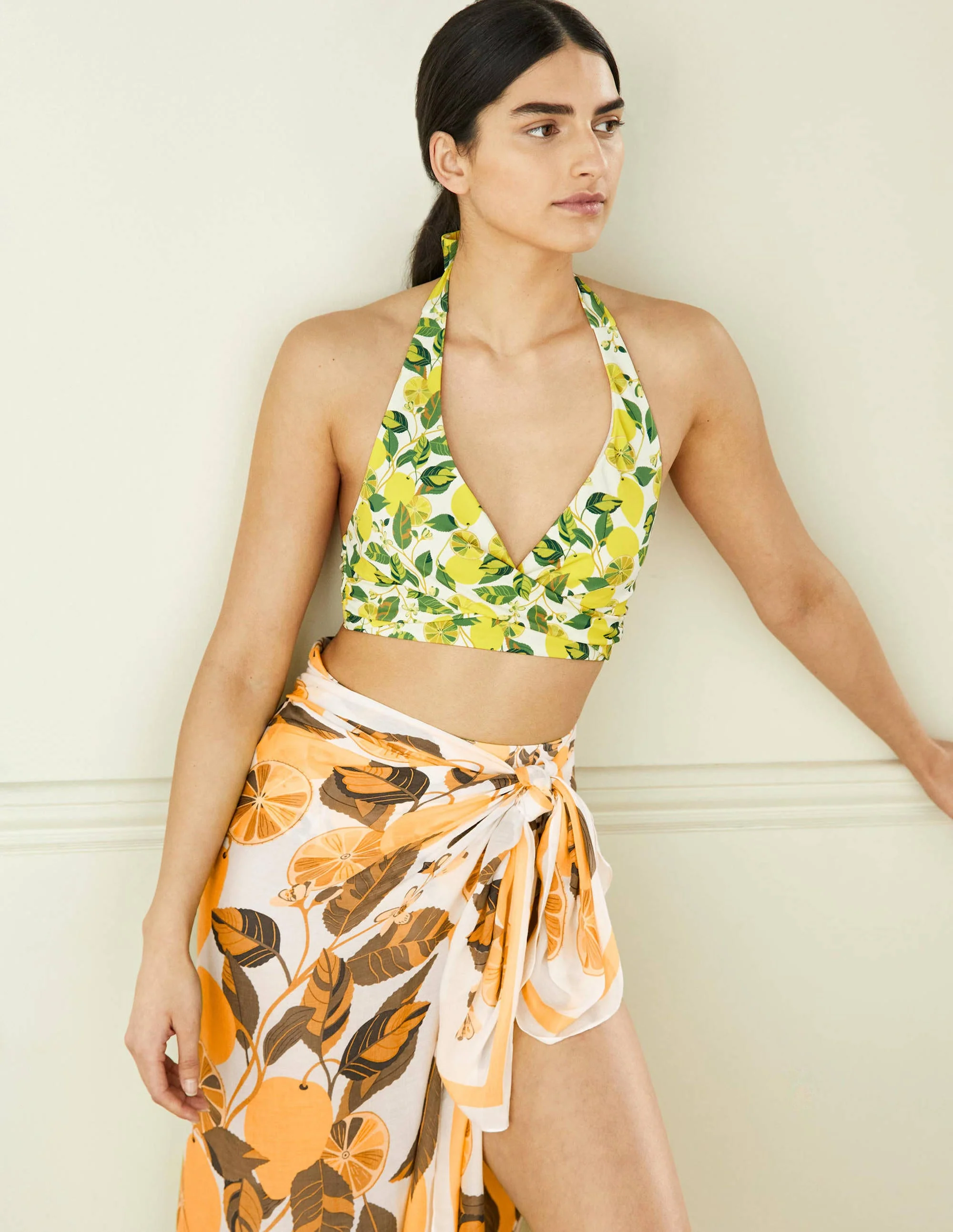 Levanzo Halter Bikini Top-Ivory, Lemon Vine - Image 4