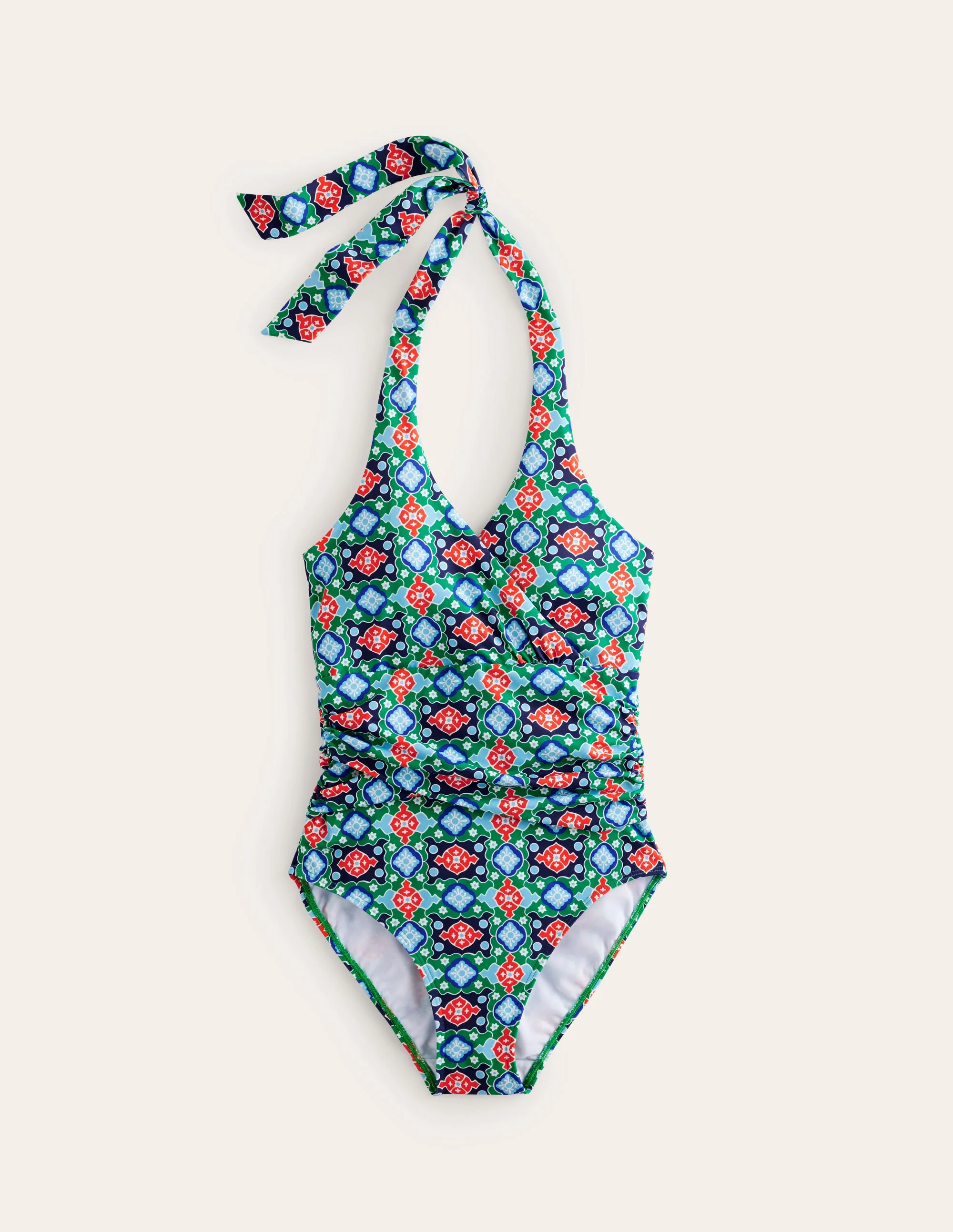 Levanzo Halter Swimsuit-Green Tambourine, Coastal Tile - Image 5