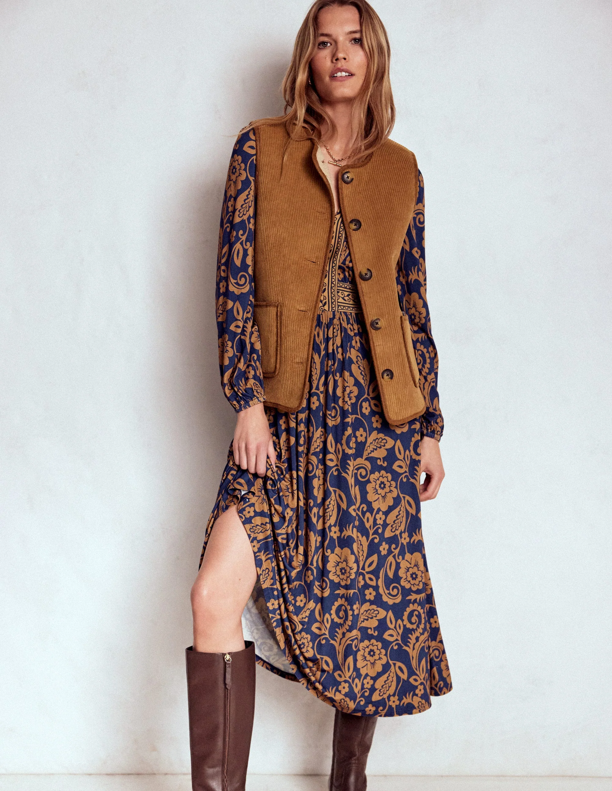 Lily Long Sleeve Midi Dress-French Navy, Ornate Flora - Image 4