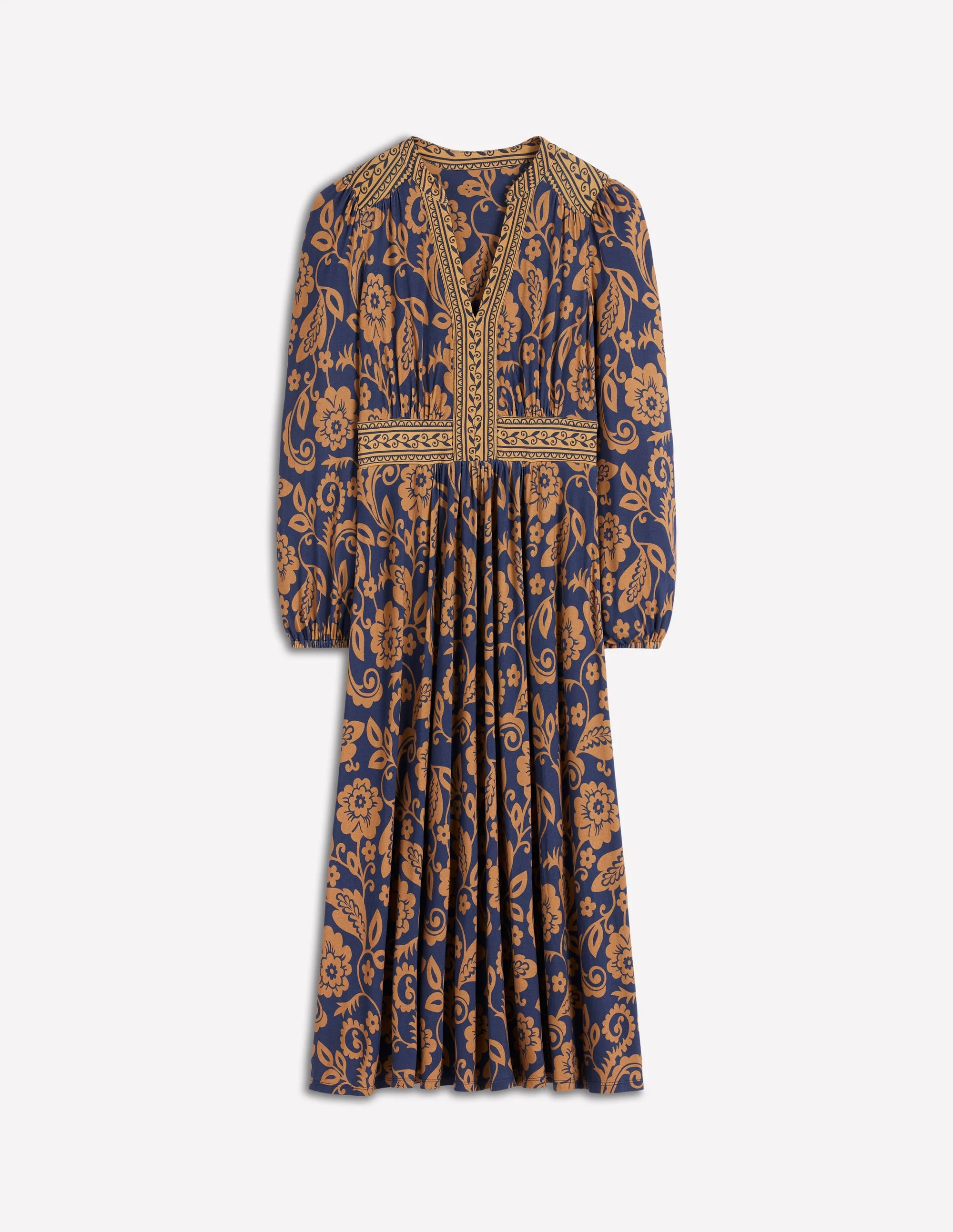 Lily Long Sleeve Midi Dress-French Navy, Ornate Flora - Image 5