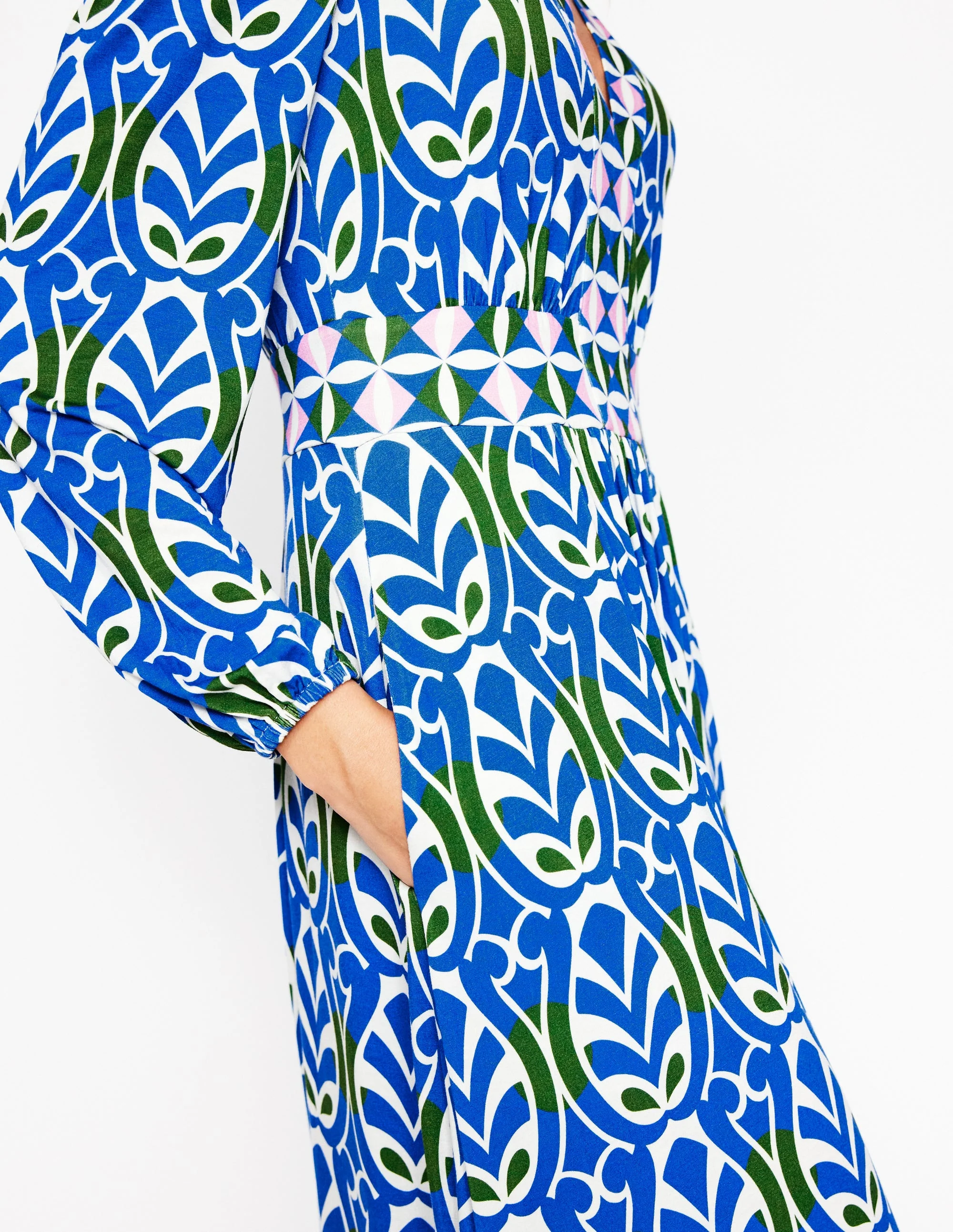 Lily Long Sleeve Midi Dress-Gallery Blue, Leaf Terrace - Image 2