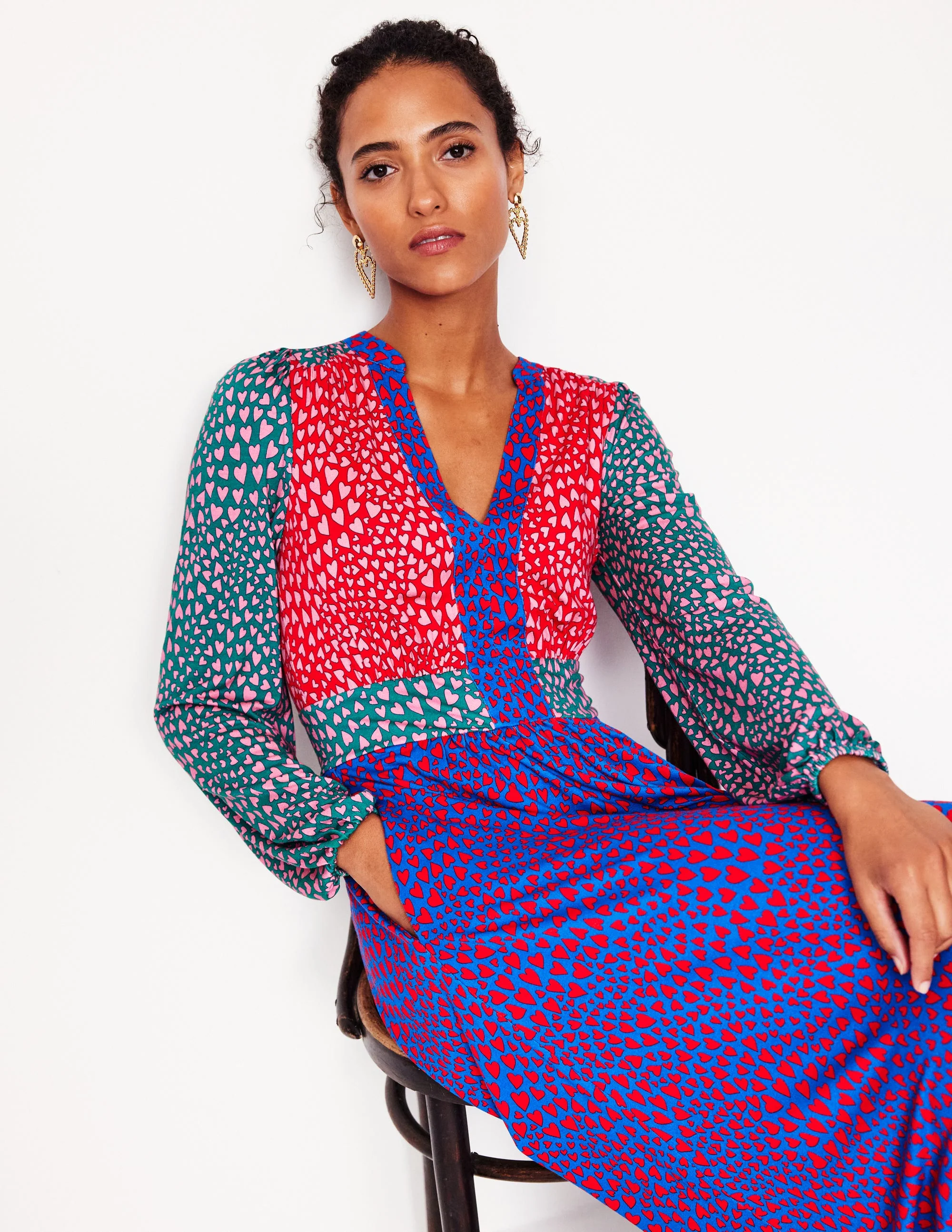 Lily Long Sleeve Midi Dress-Multi, Heart Cluster - Image 5