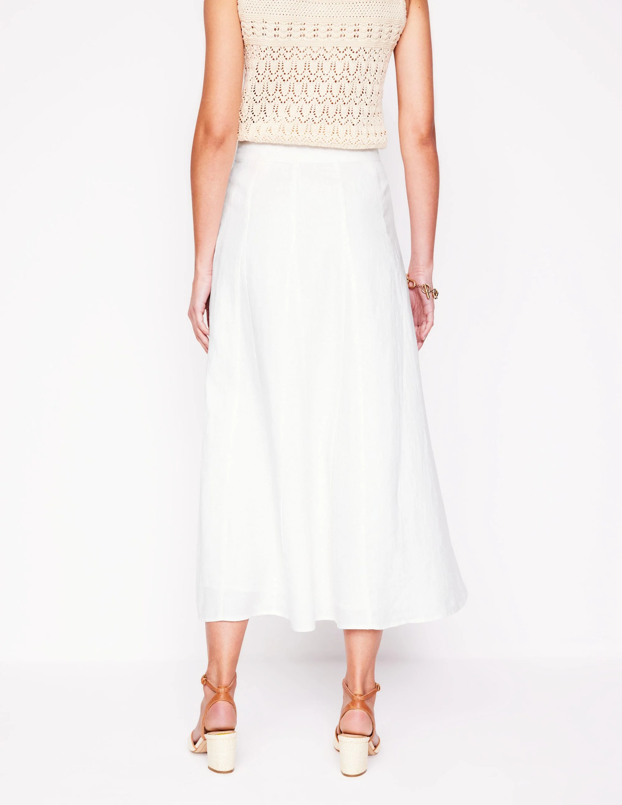 Linen Flippy Maxi Skirt-White - Image 3