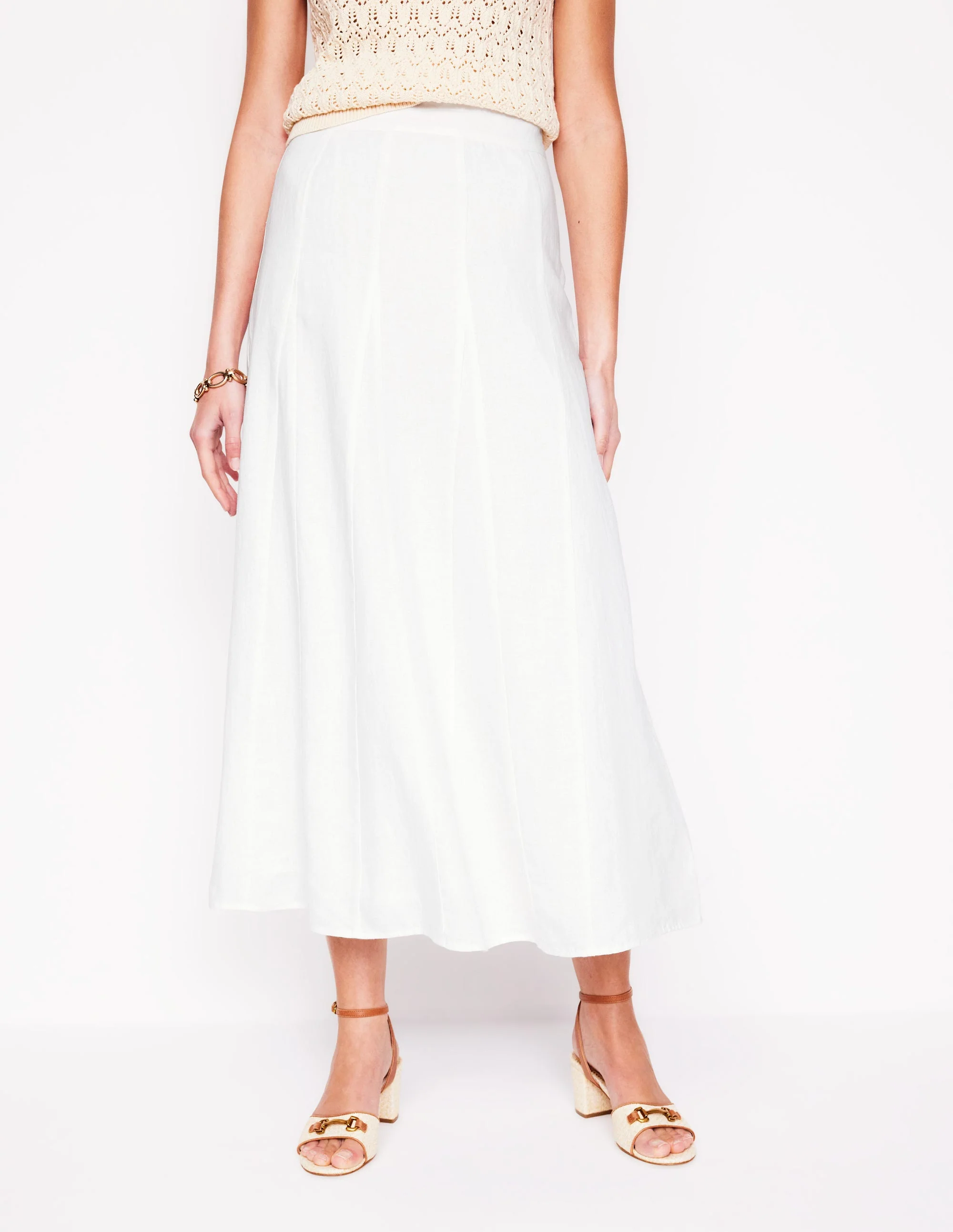 Linen Flippy Maxi Skirt-White - Image 4