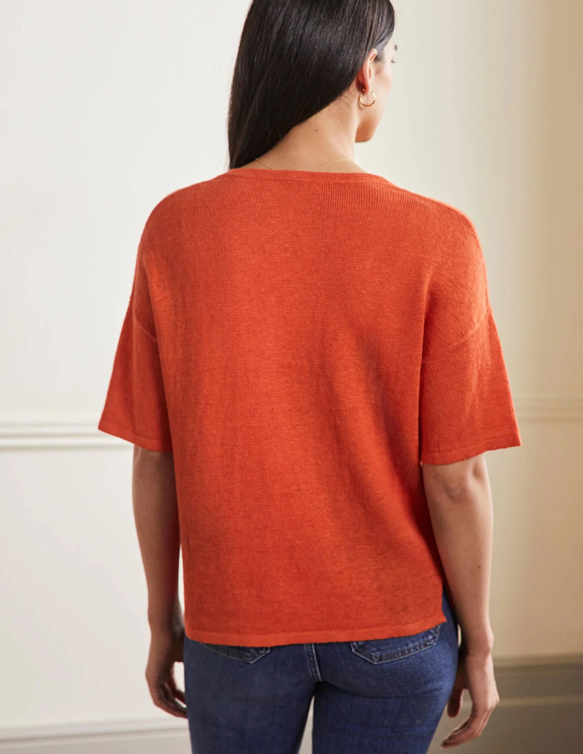 Linen Knitted T-shirt-Bright Papaya - Image 3