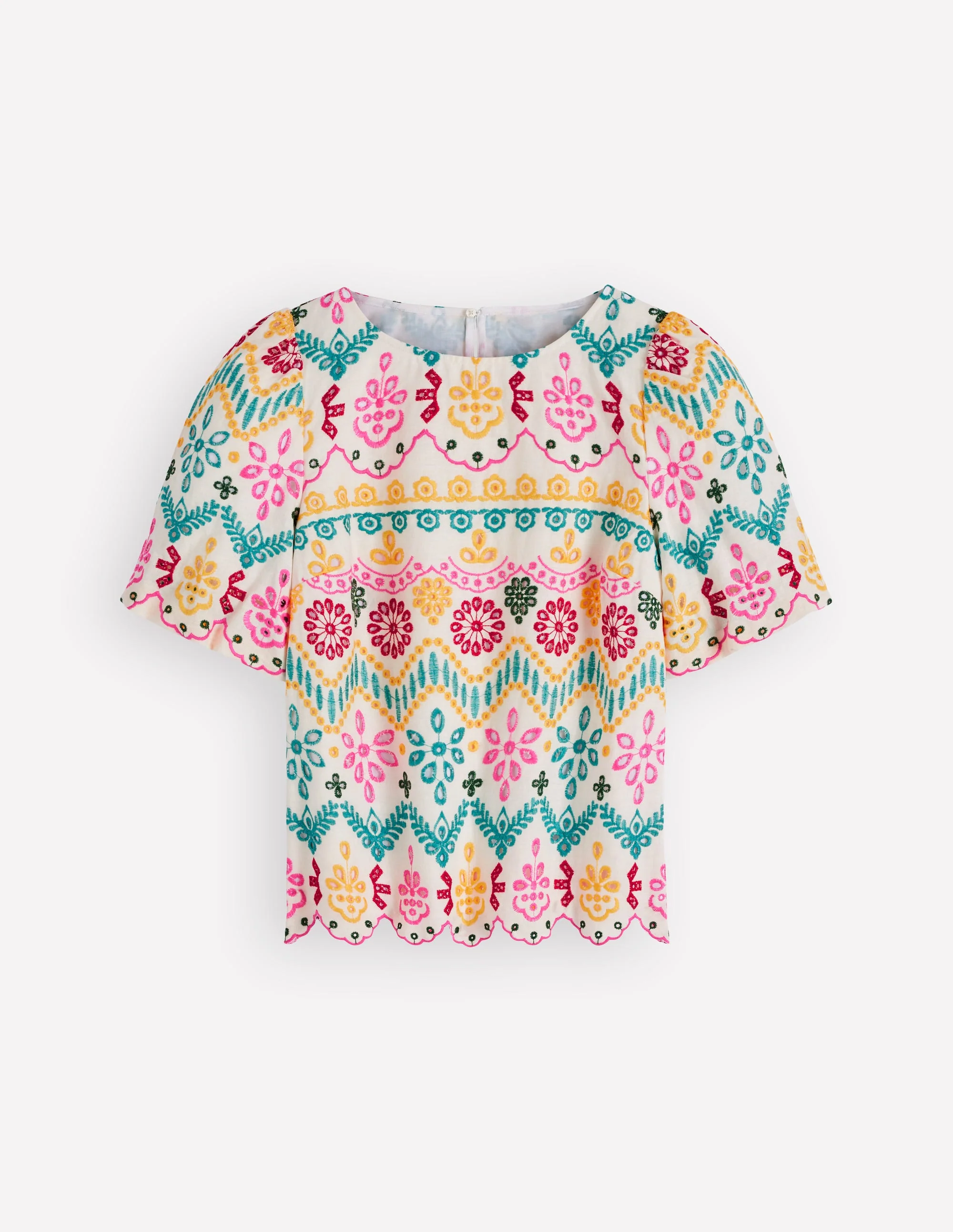 Linen Puff Sleeve Top-Multi Broderie - Image 6
