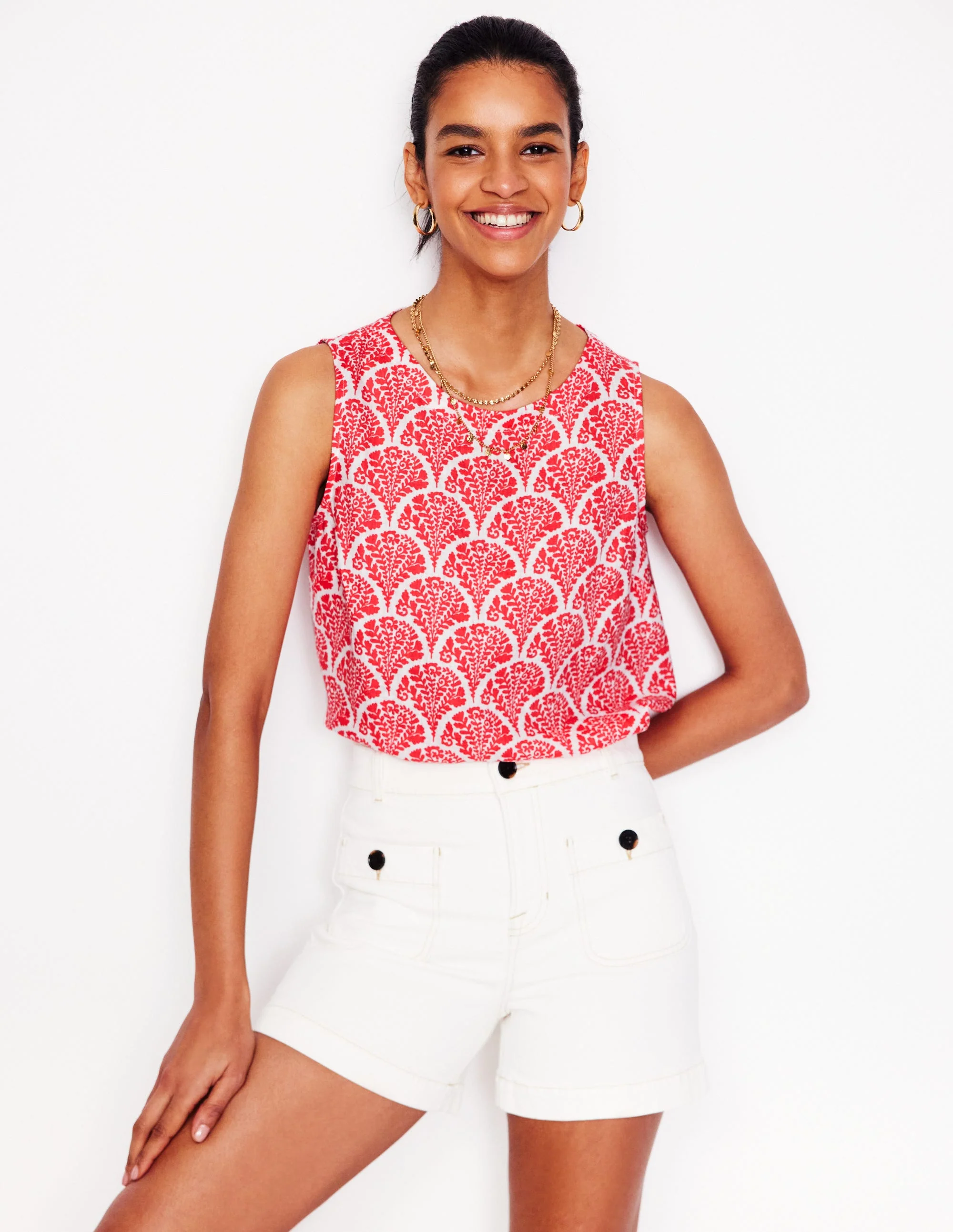 Linen Shell Top-Jam Red, Blossomy - Image 3