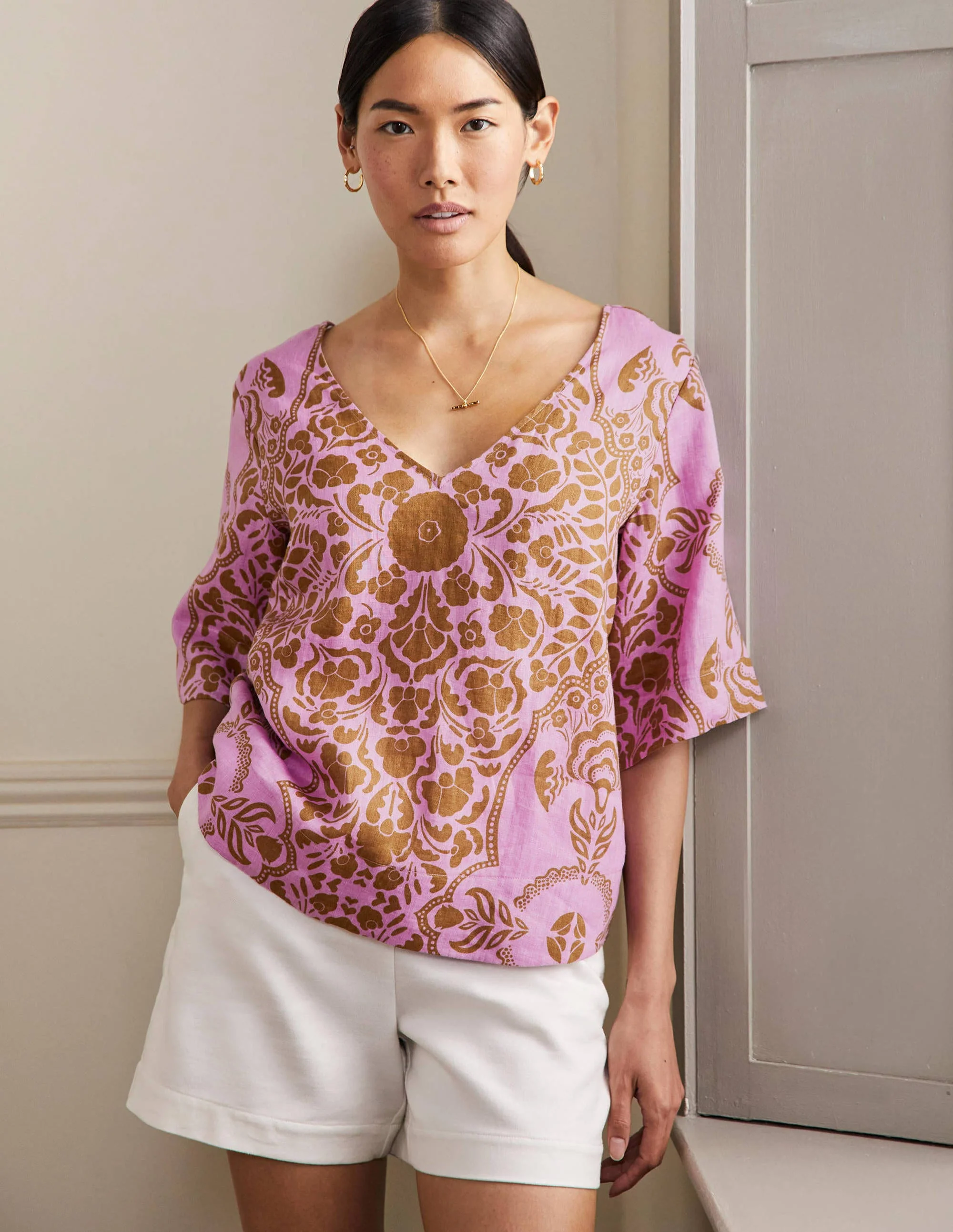 Linen Wide Sleeve Top-Orchid Petal, Passion Bloom - Image 5