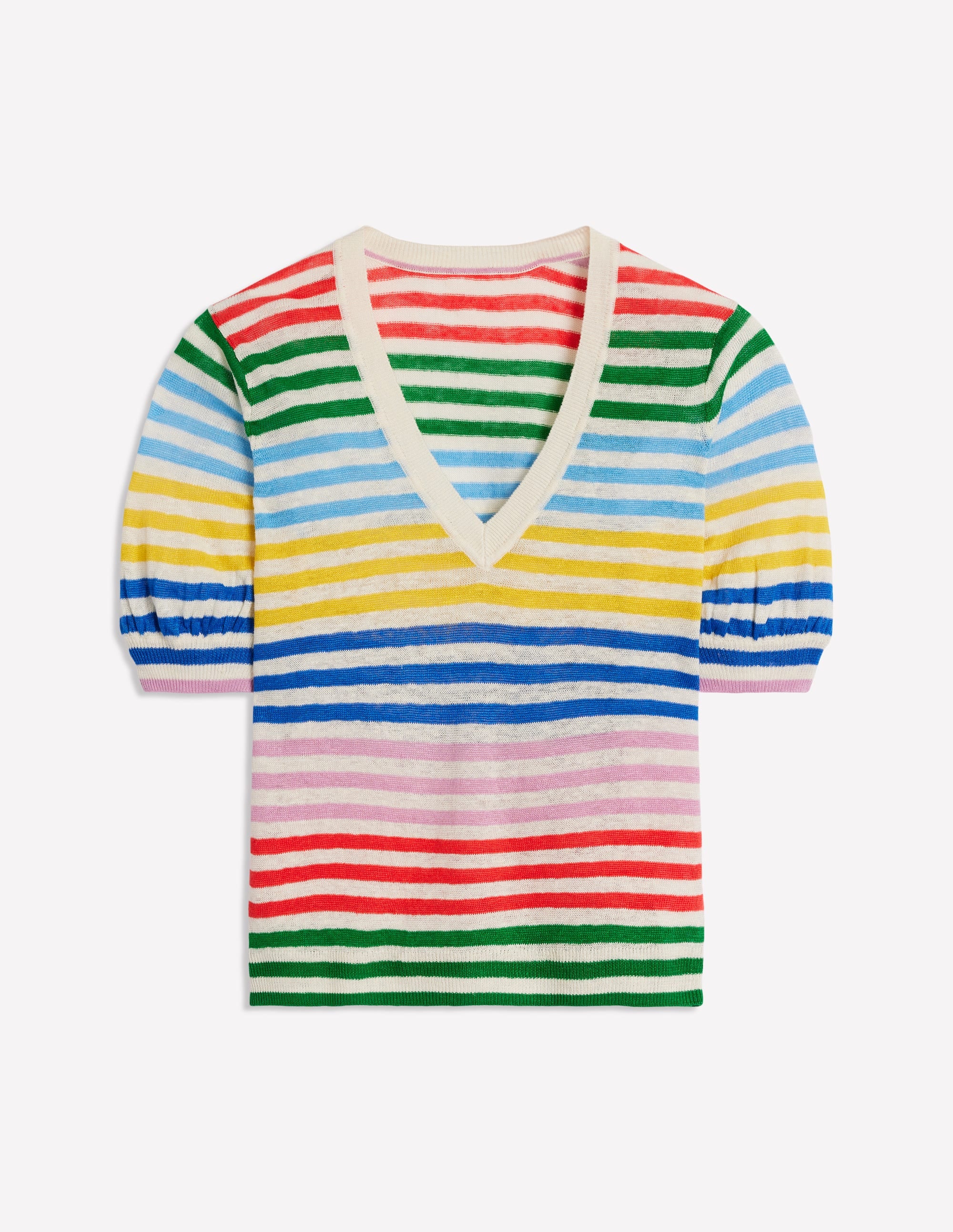Liv V-Neck Linen T-Shirt-Banded Rainbow Stripe - Image 7