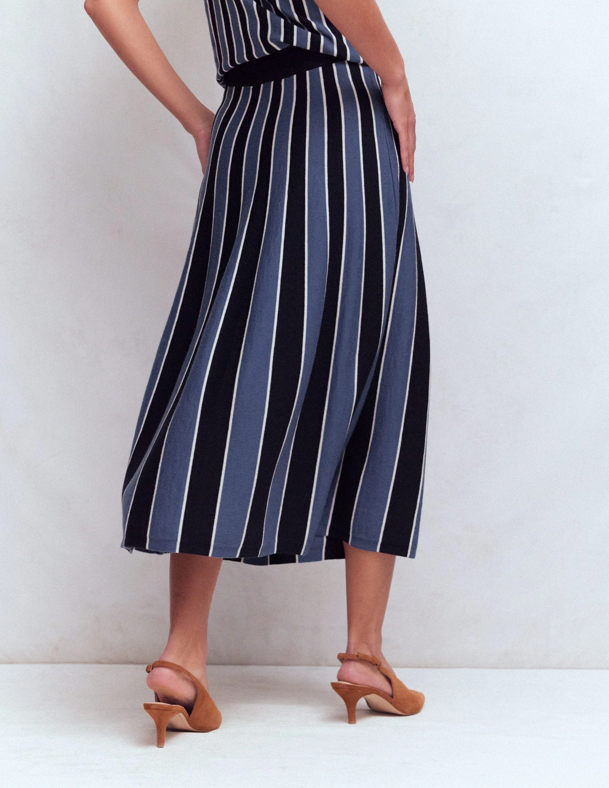 Liz Knitted Midi Skirt-Denim Blue Stripe - Image 3