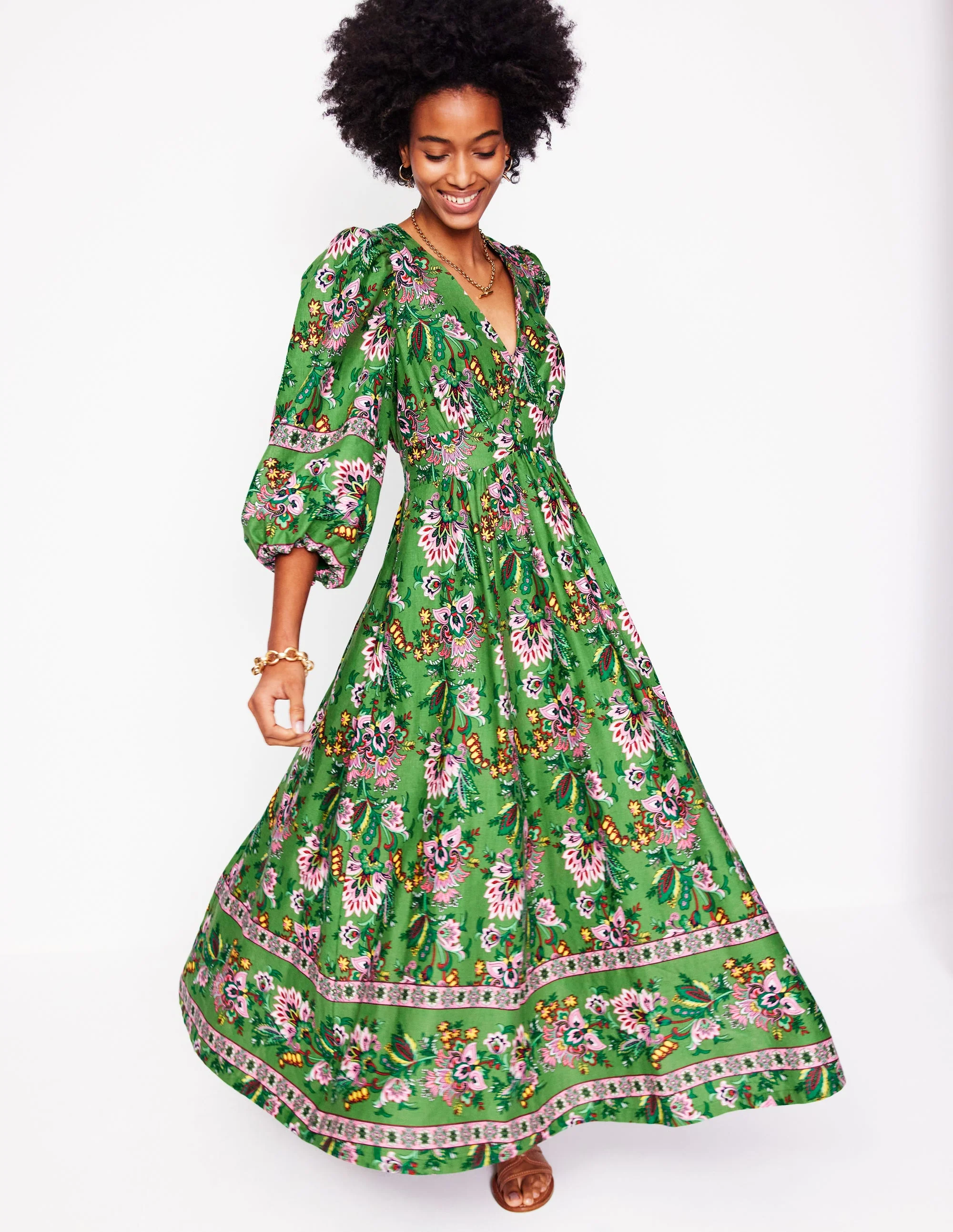 Lola Blouson Maxi Dress-Green, Botanica Terrace - Image 2