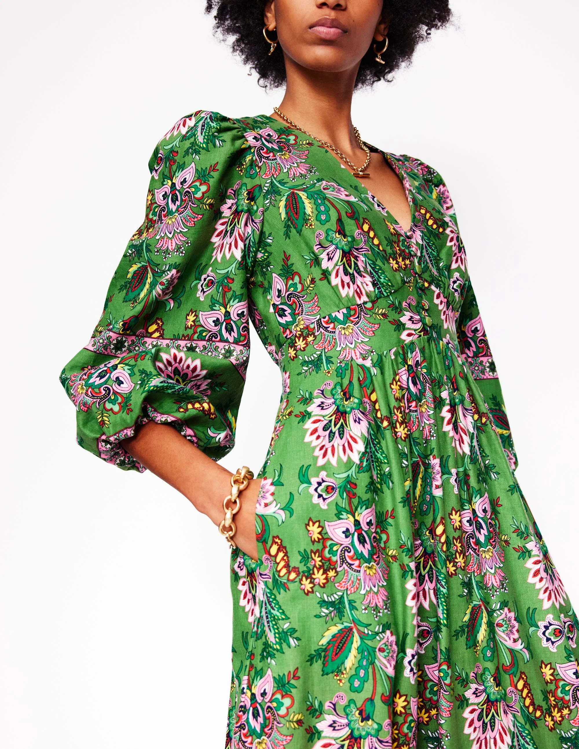 Lola Blouson Maxi Dress-Green, Botanica Terrace - Image 3