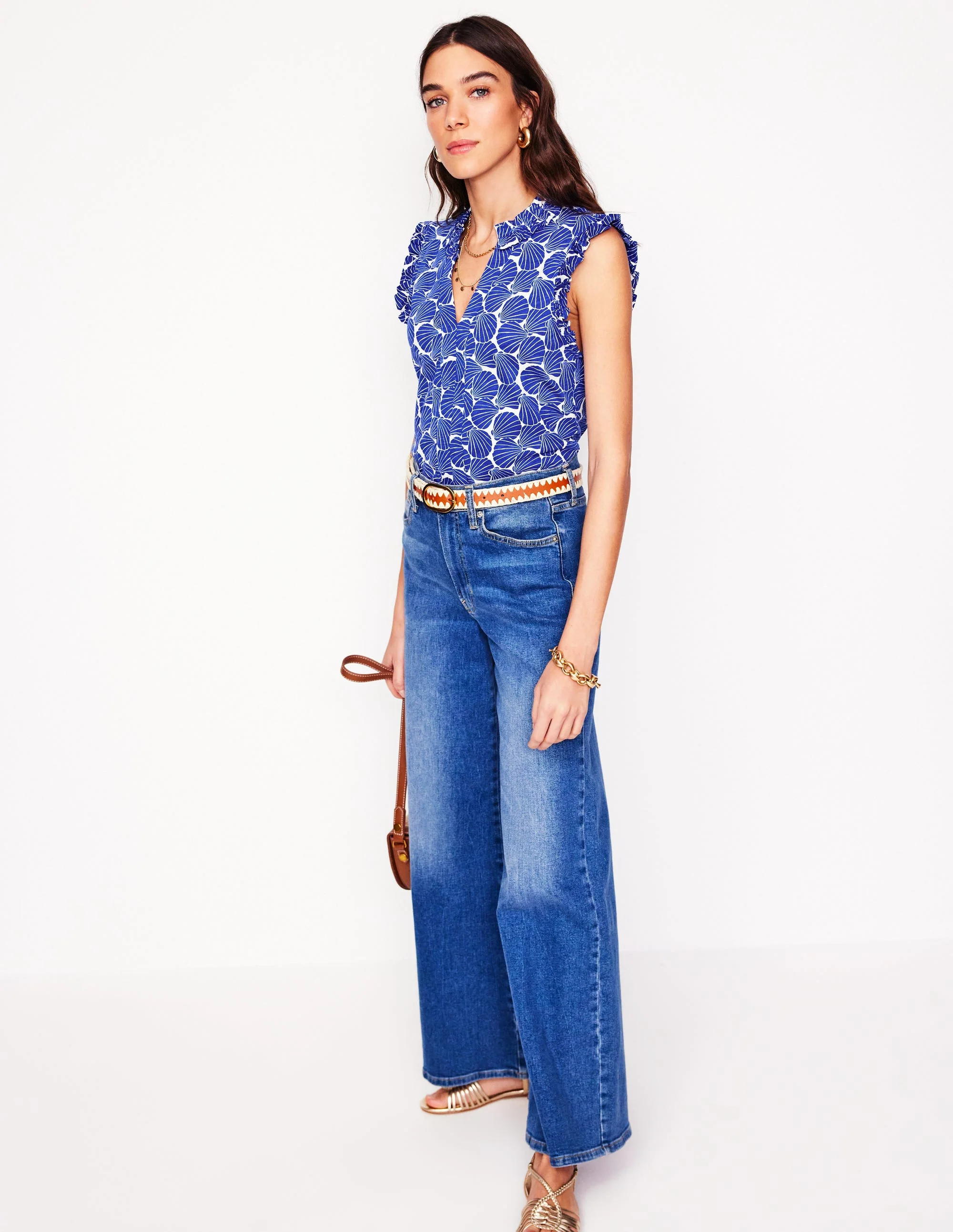 Lola Sleeveless Top-Bright Blue, Seashell - Image 4