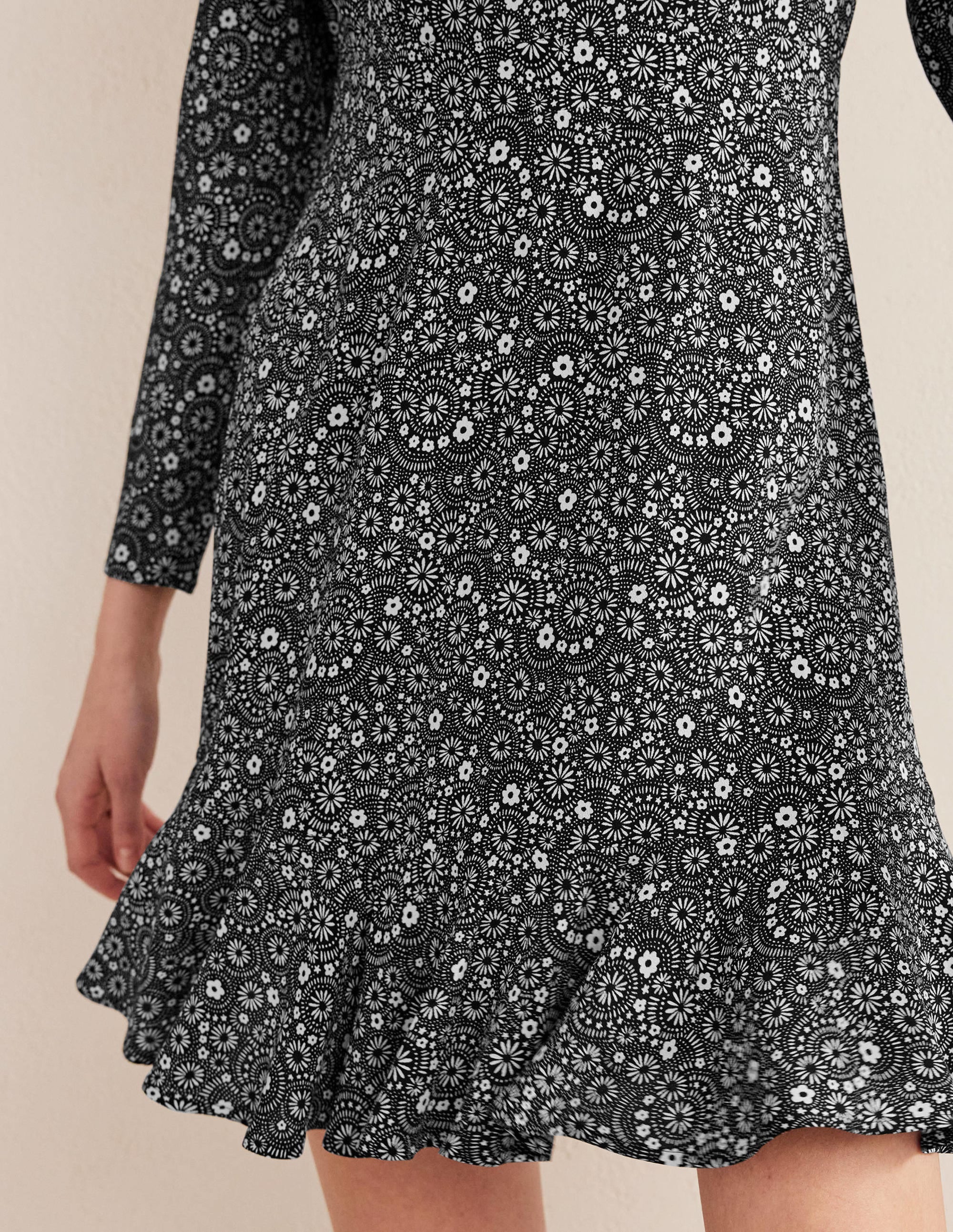 Long Sleeve Flippy Mini Dress-Black, Rose Pop - Image 2