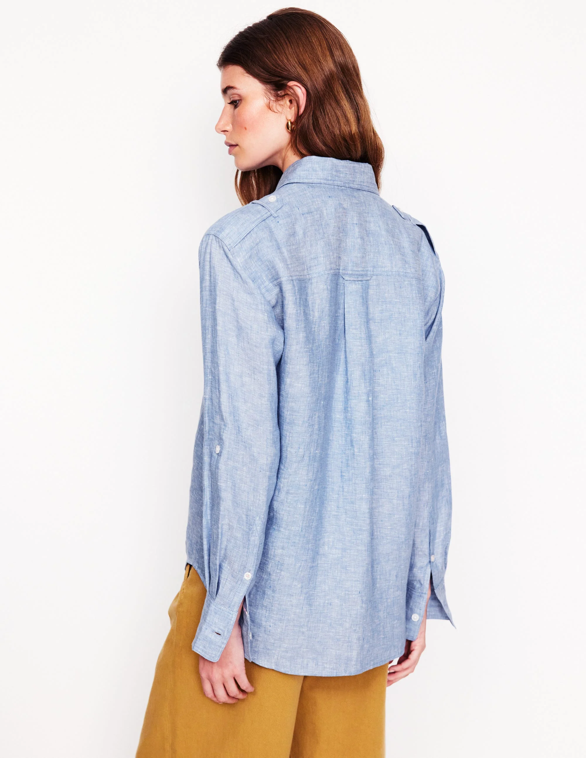 Longline Linen Safari Shirt-Chambray - Image 3