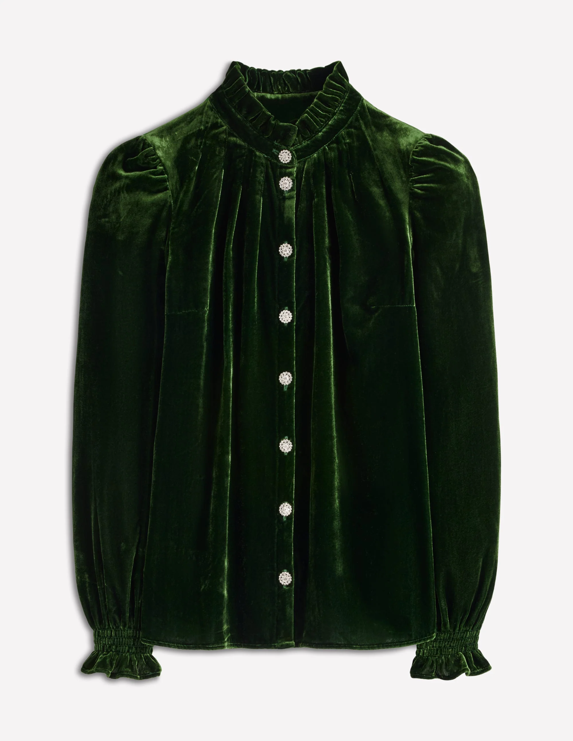 Lorna Pleat Neck Velvet Top-Green Fir - Image 7