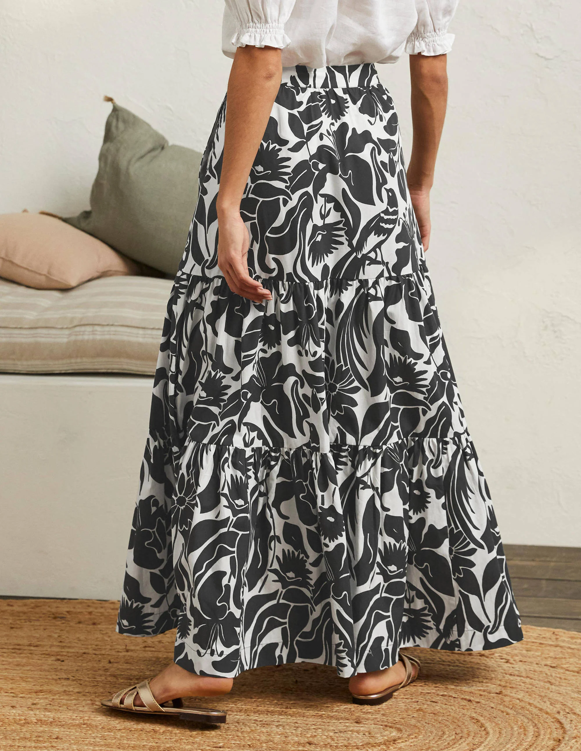 Lorna Tiered Maxi Skirt-Black, Oriental Bird - Image 3