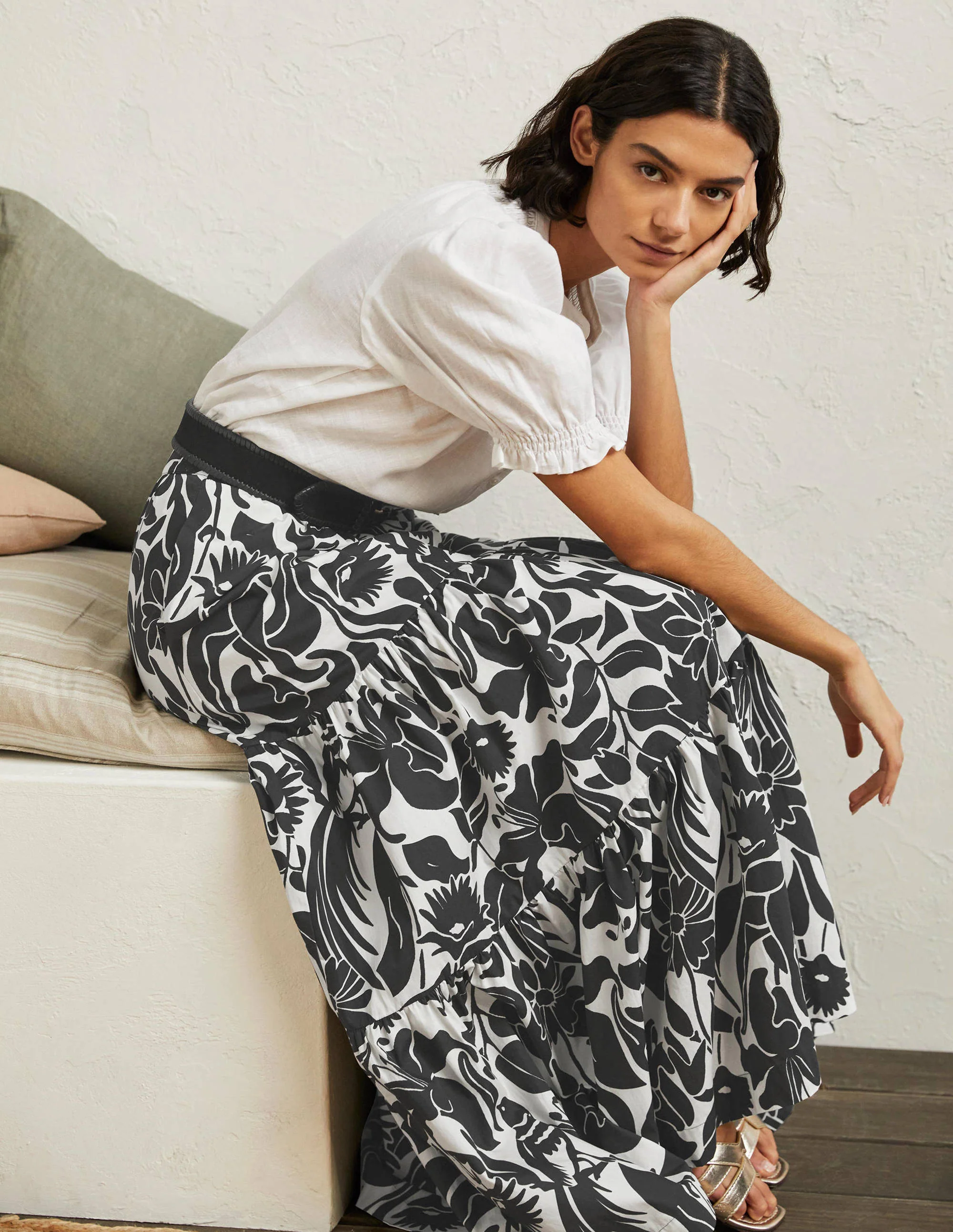 Lorna Tiered Maxi Skirt-Black, Oriental Bird - Image 5