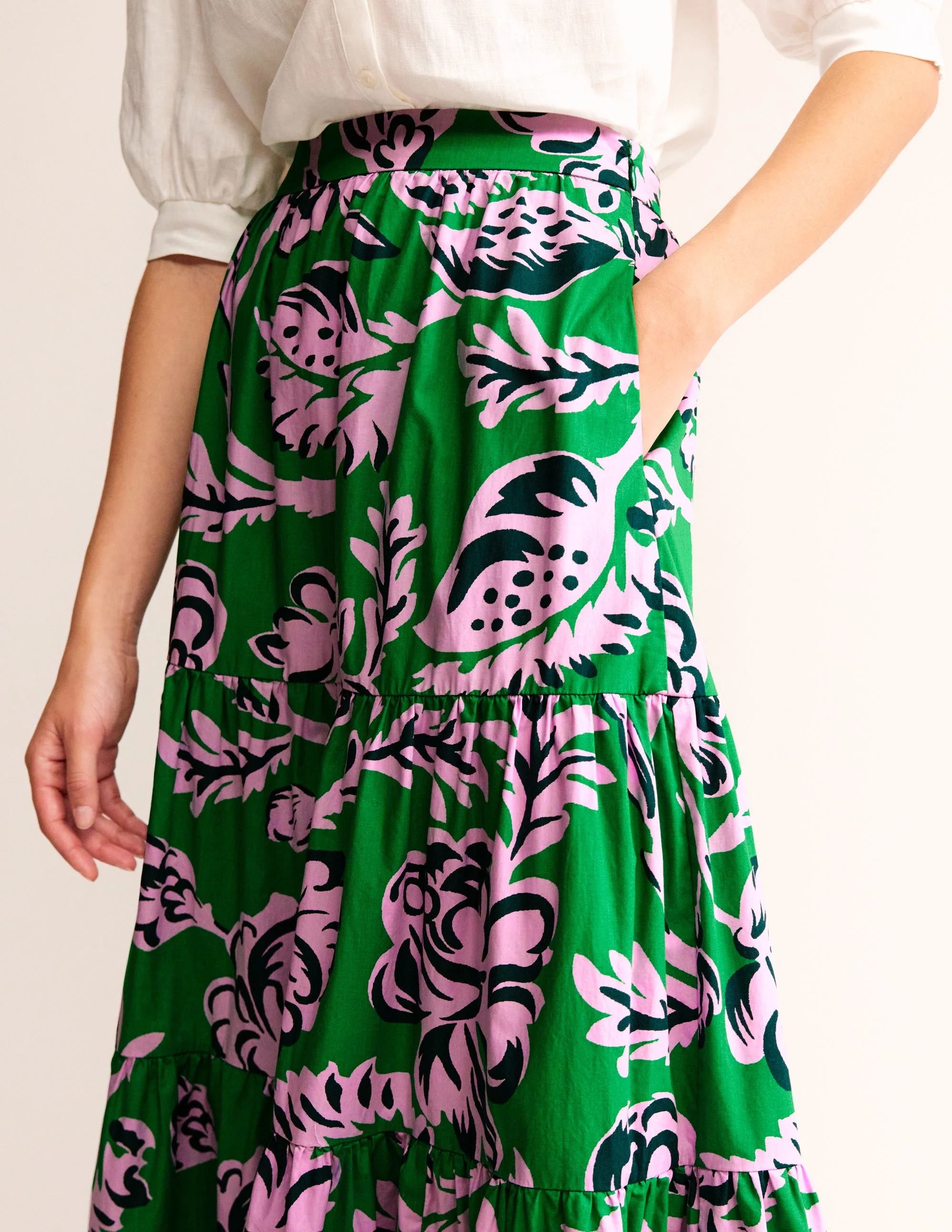 Lorna Tiered Maxi Skirt-Green, Rose Blush - Image 2