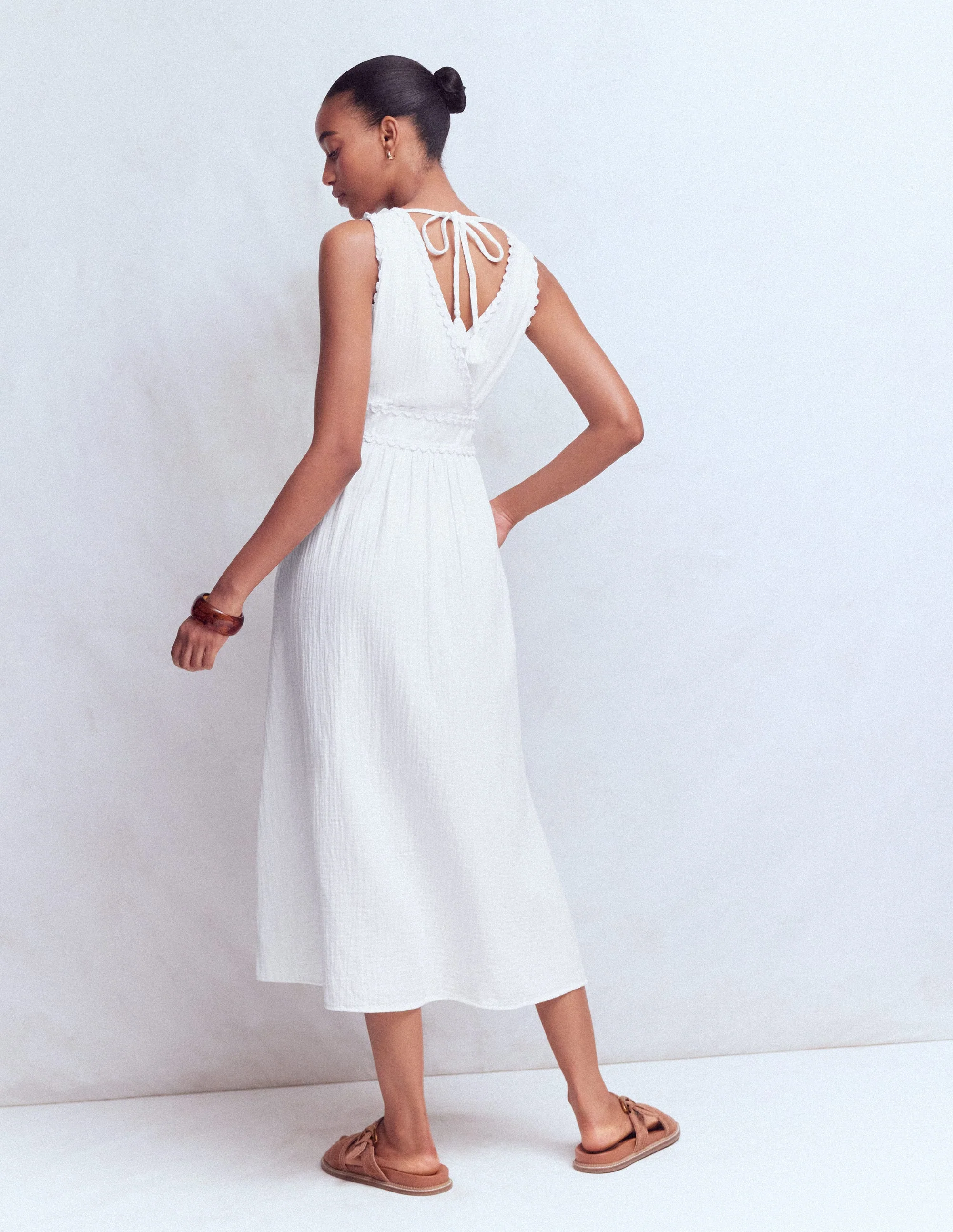 Lorna Trim Double Cloth Dress-White - Image 3