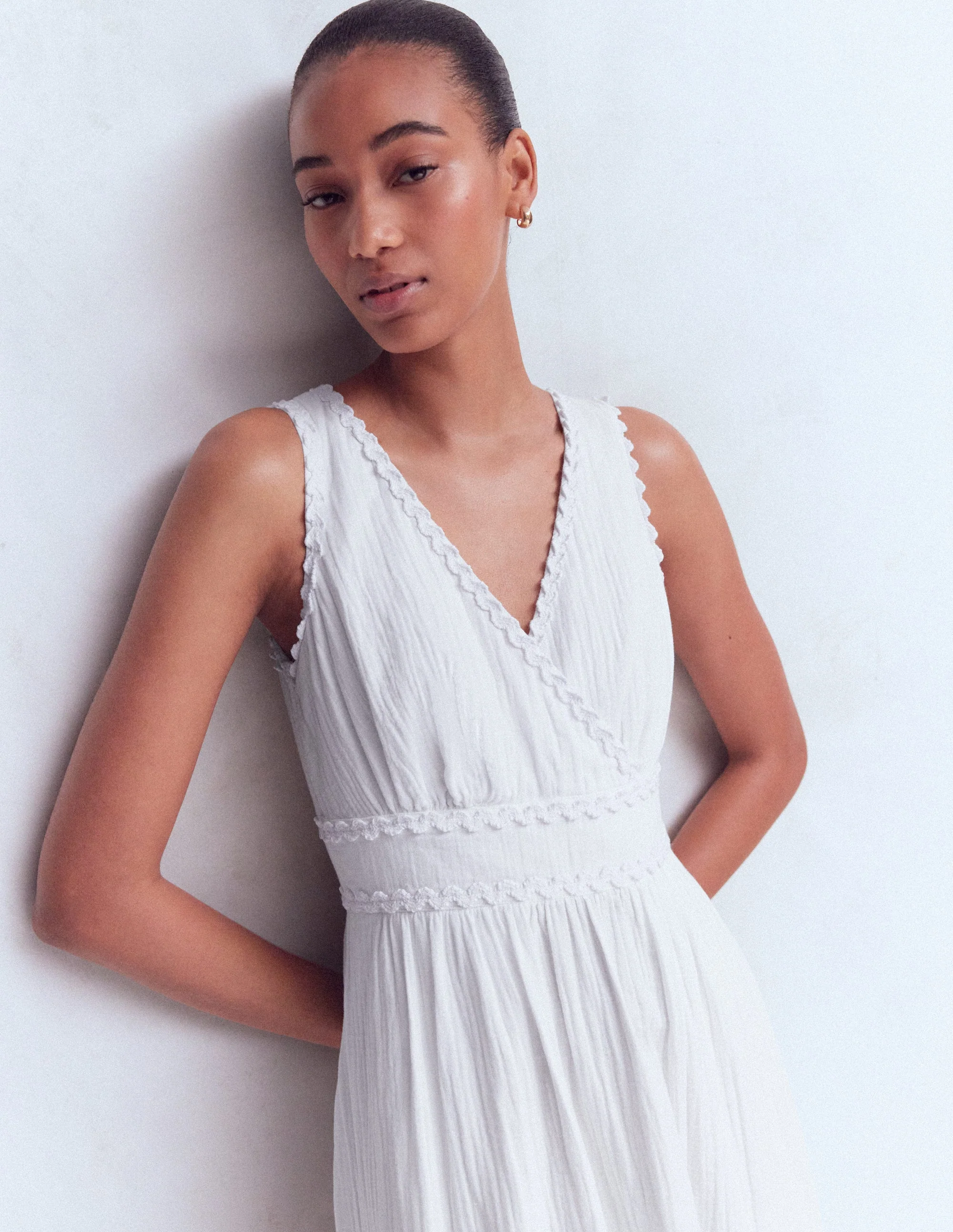 Lorna Trim Double Cloth Dress-White - Image 6