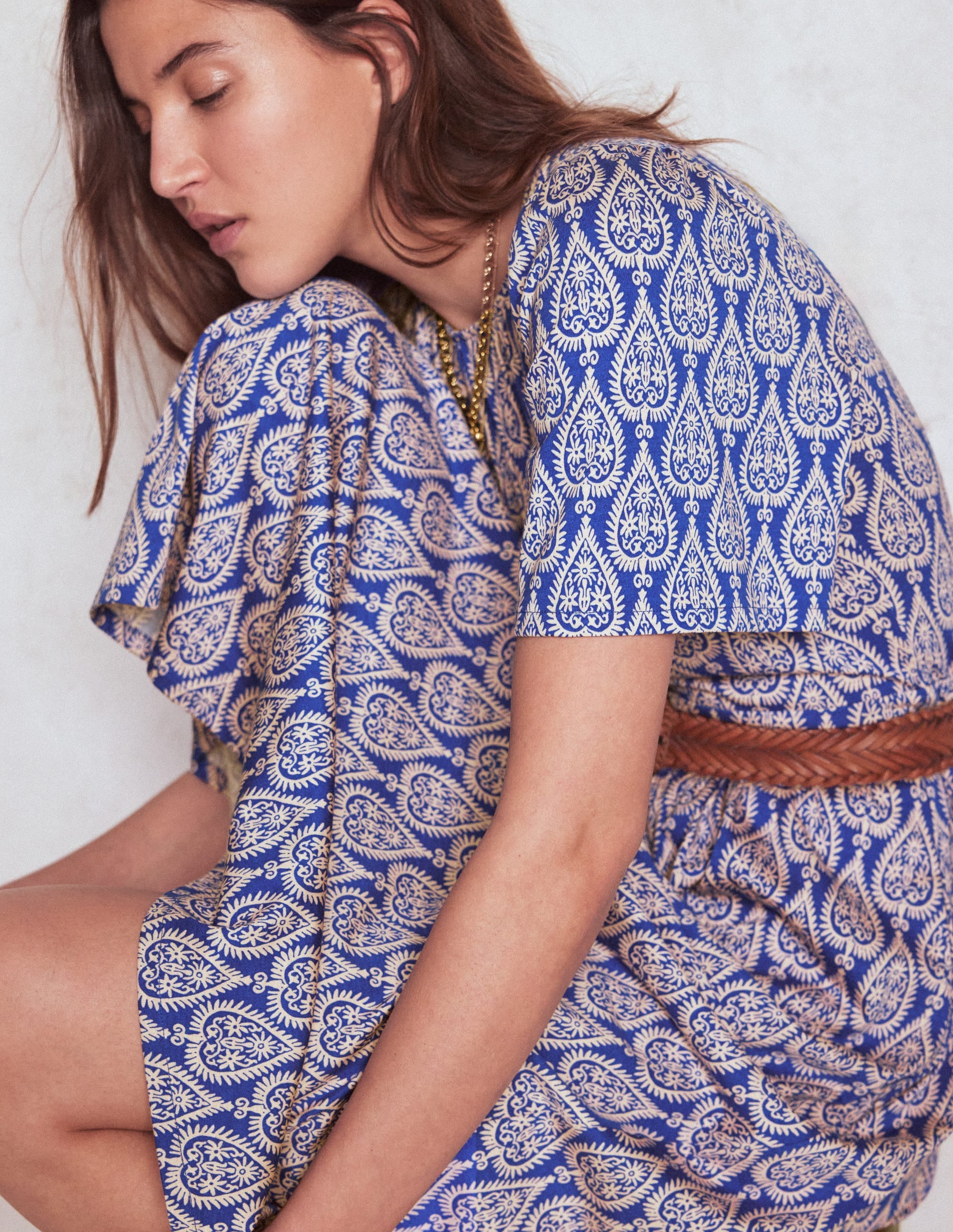 Louisa Jersey Midi Dress-Bright Blue, Ornate Geo - Image 2