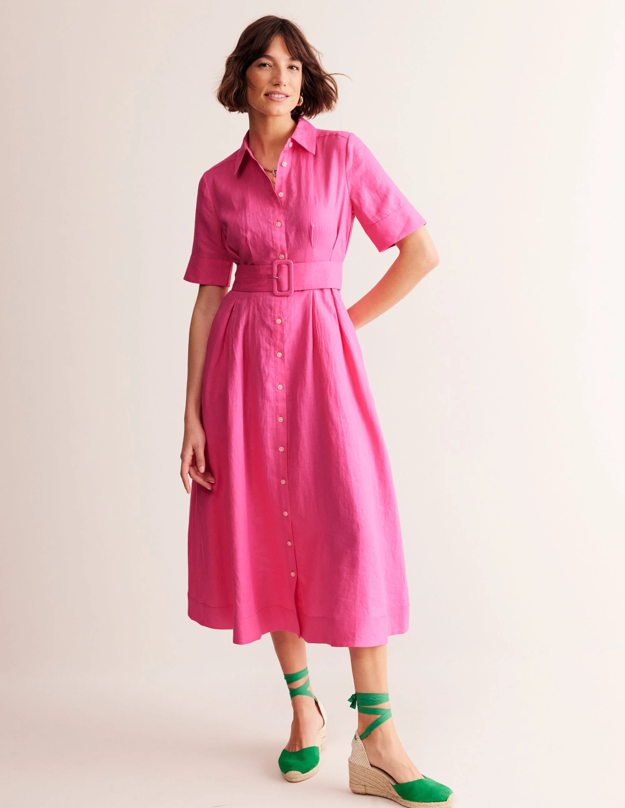 Louise Linen Midi Shirt Dress-Sangria Sunset - Image 4