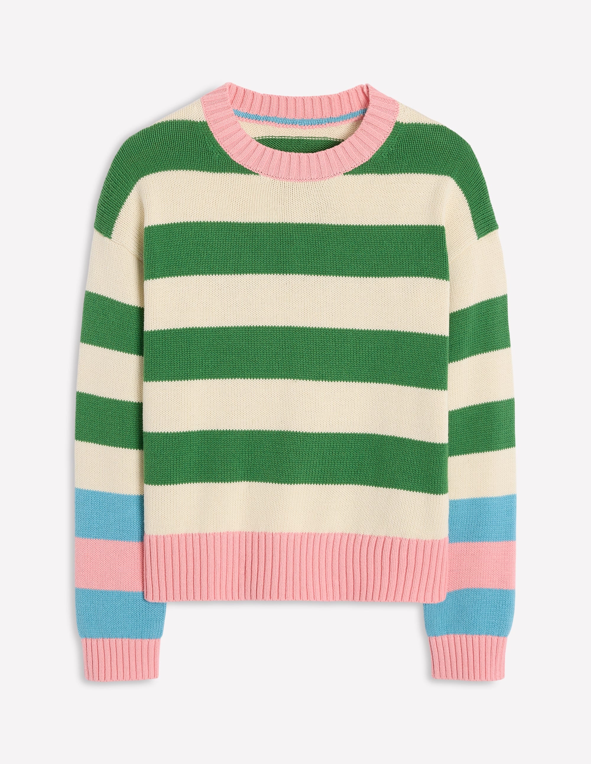 Lucinda Cotton Striped Sweater-Paradise Green, Pink Cuff - Image 5