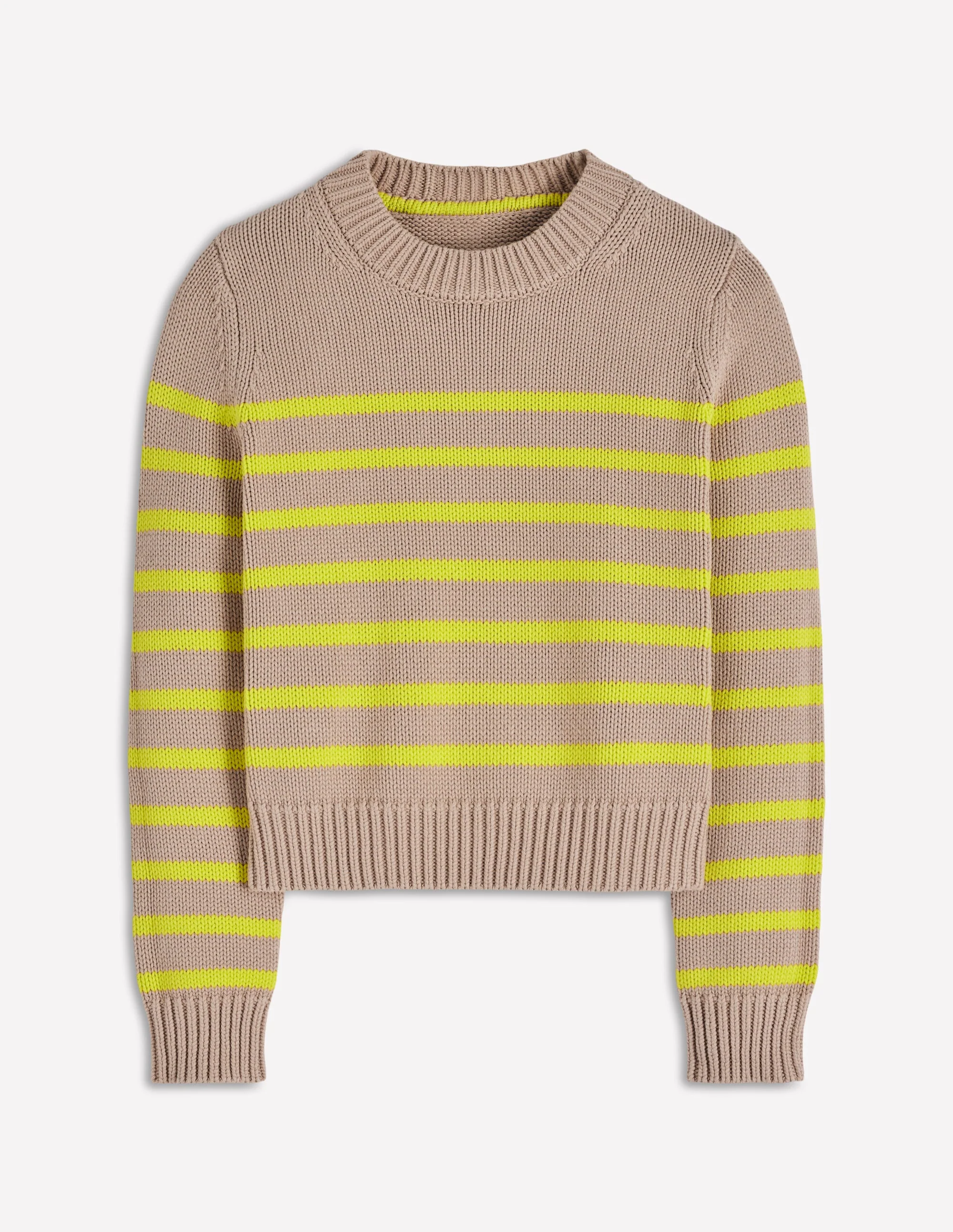 Lucy Chunky Cotton Sweater-Camel Melange, Neon Stripe - Image 7