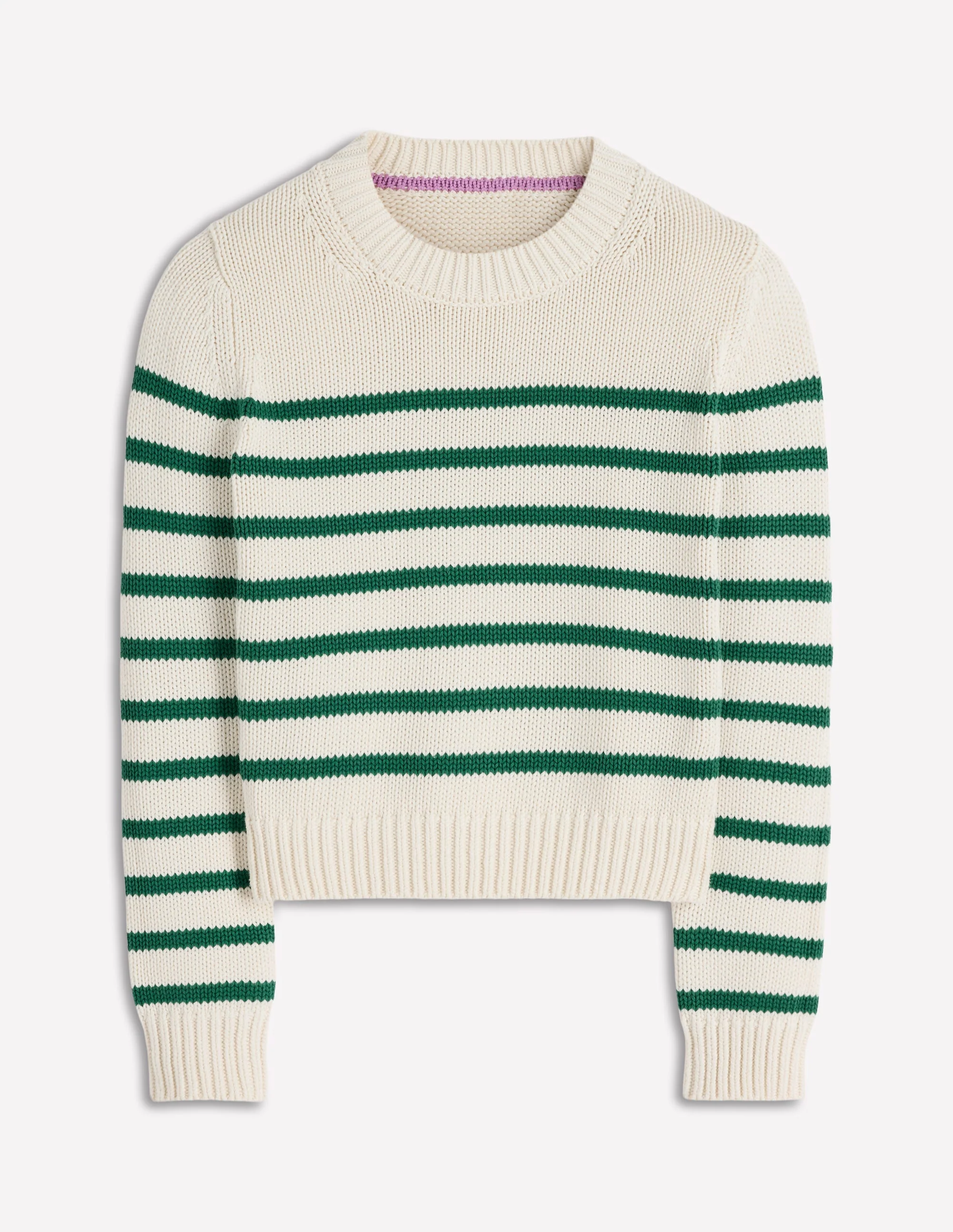 Lucy Chunky Cotton Sweater-Ivory and Jewel Green Stripe - Image 5