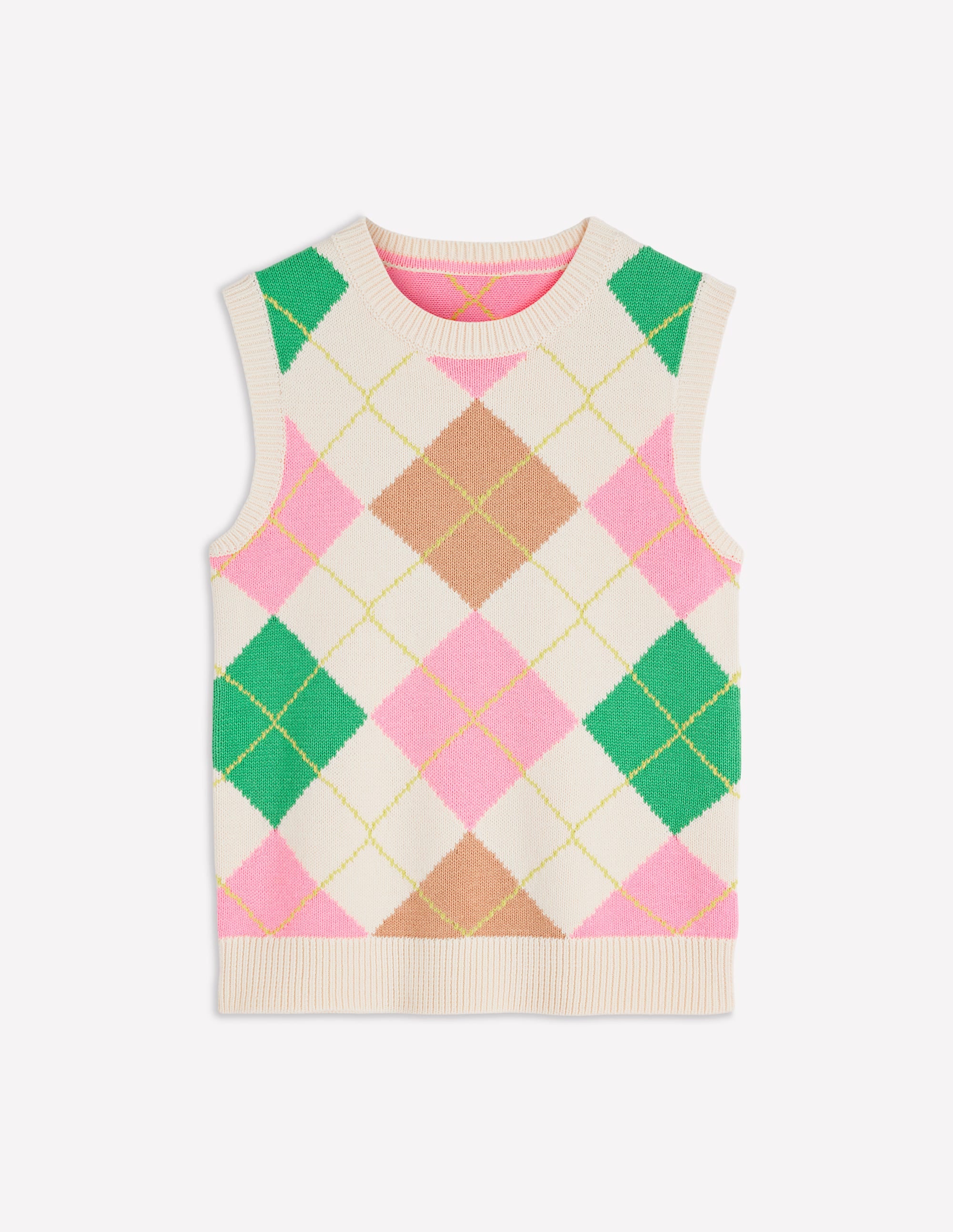 Lucy Cotton Vest-Green, Pink Argyle - Image 7