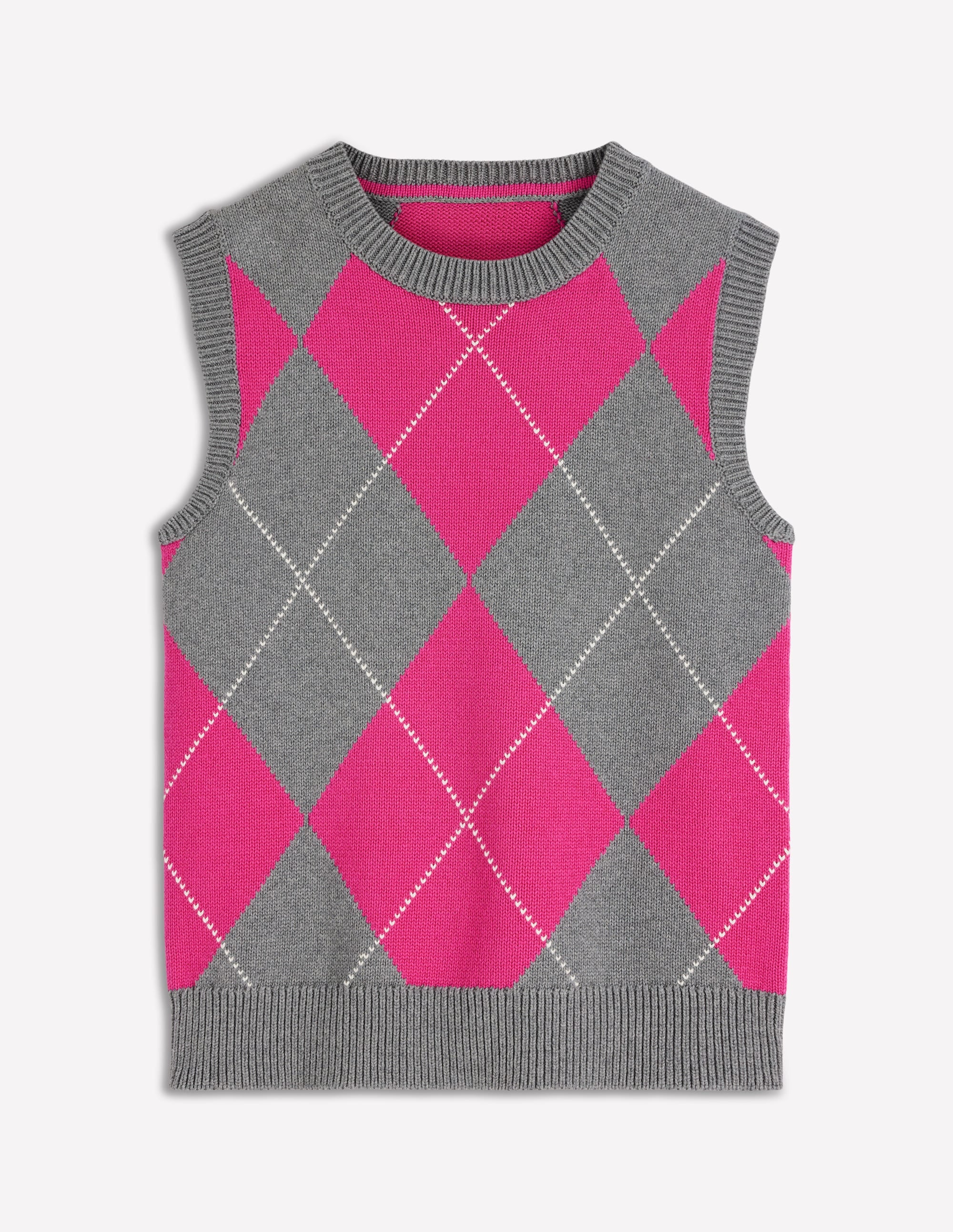 Lucy Cotton Vest-Pink/Grey Argyle - Image 5