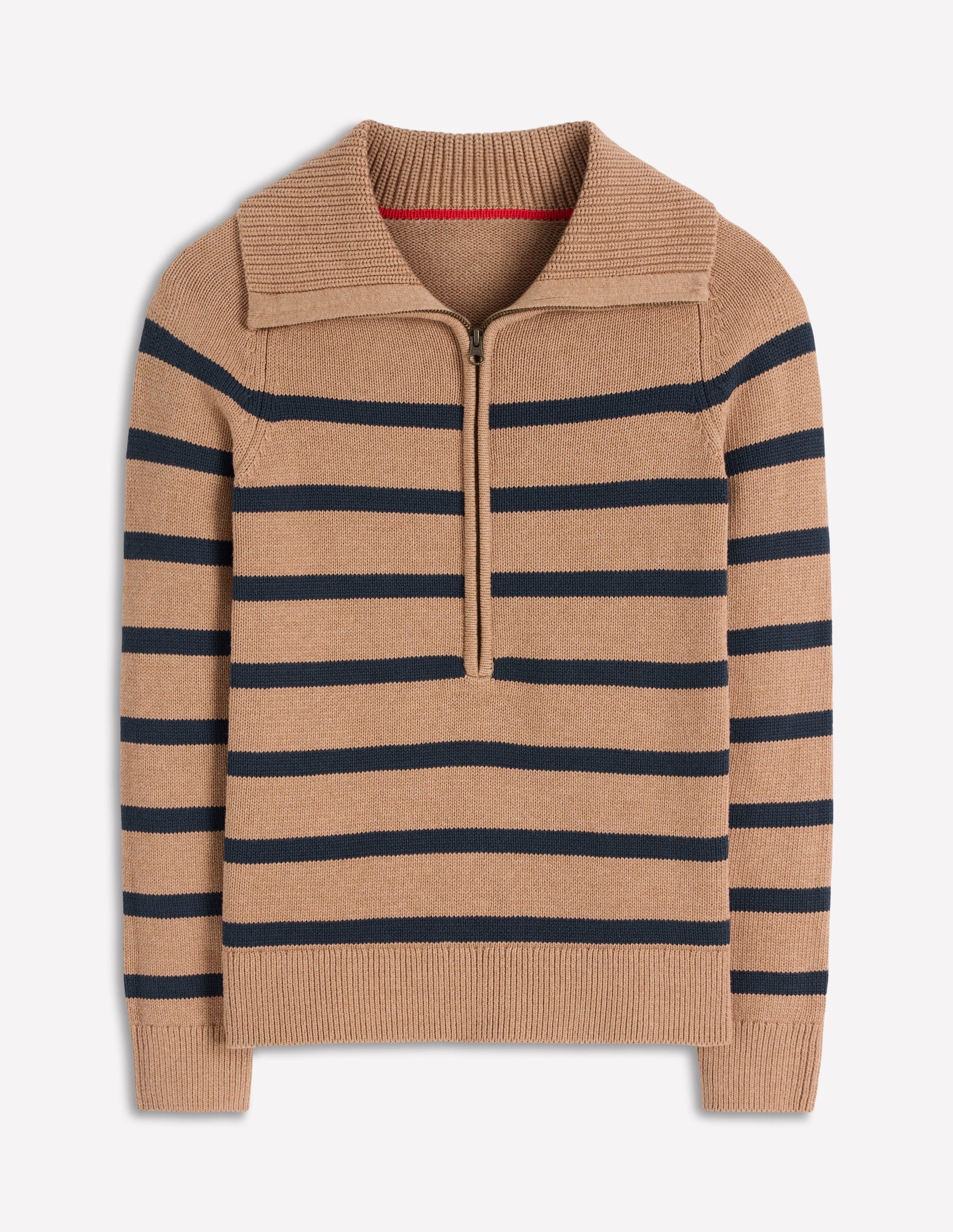 Lucy Half-zip Sweater-Camel Melange, Navy Stripe - Image 6