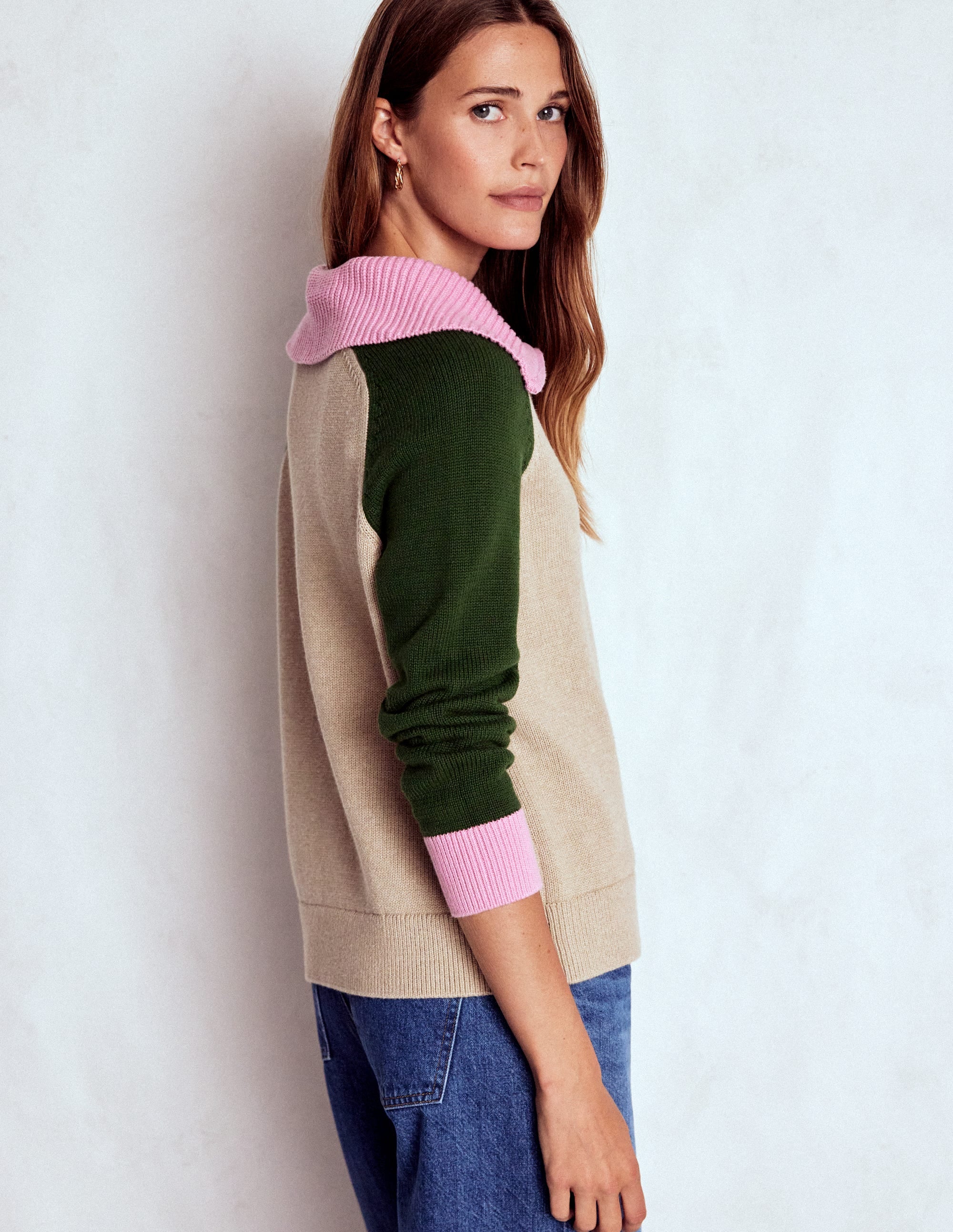 Lucy Half-zip Sweater-Chinchilla Melange, Green Fir - Image 3