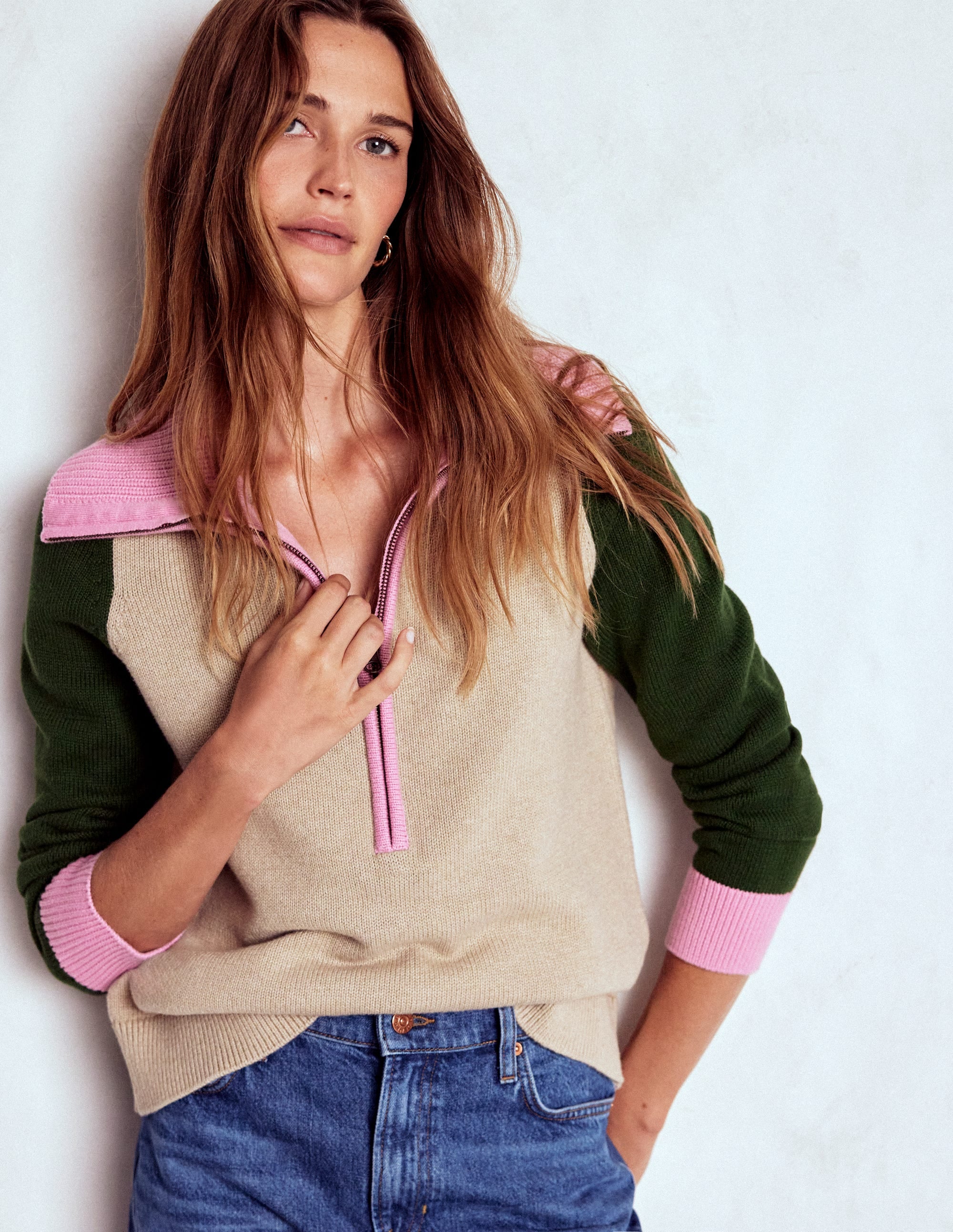 Lucy Half-zip Sweater-Chinchilla Melange, Green Fir - Image 4