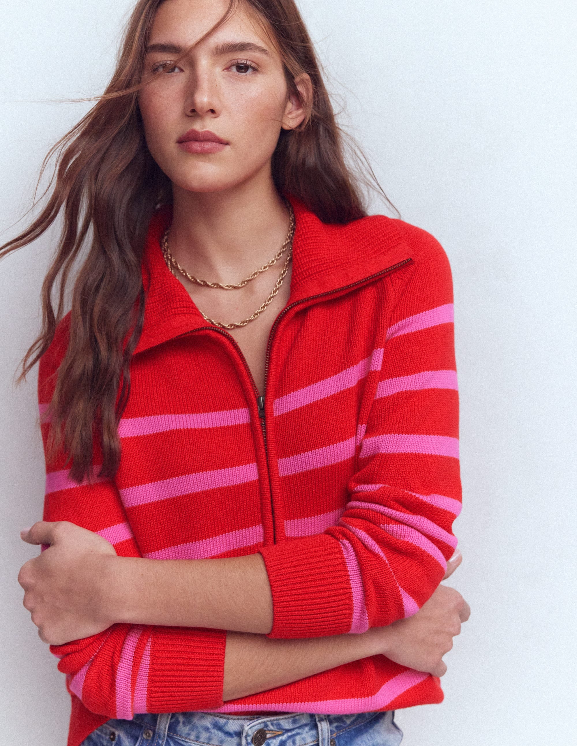 Lucy Half-zip Sweater-Pink/ Red - Image 4