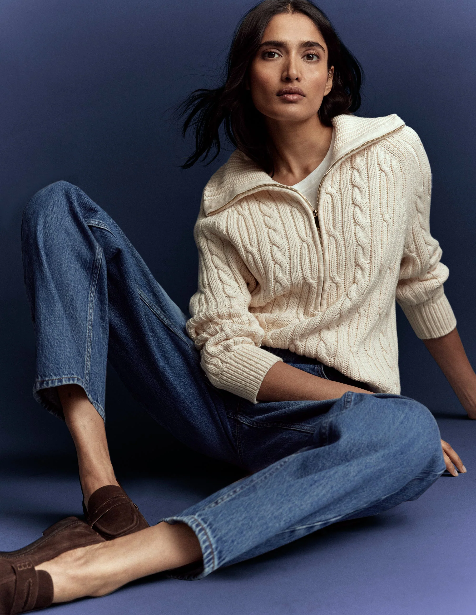 Lucy Half-zip Sweater-Warm Ivory Cable