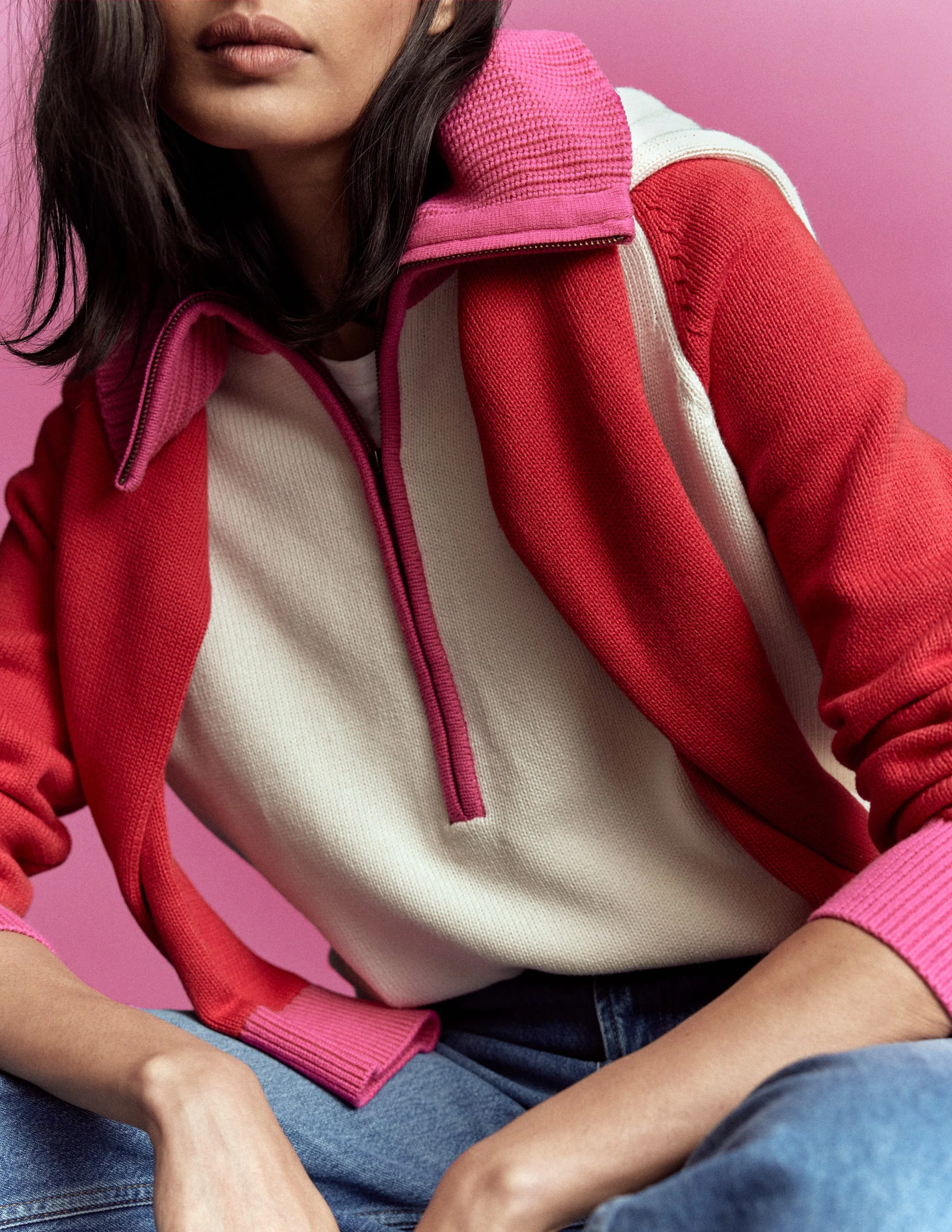 Lucy Half-zip Sweater-Warm Ivory, Red