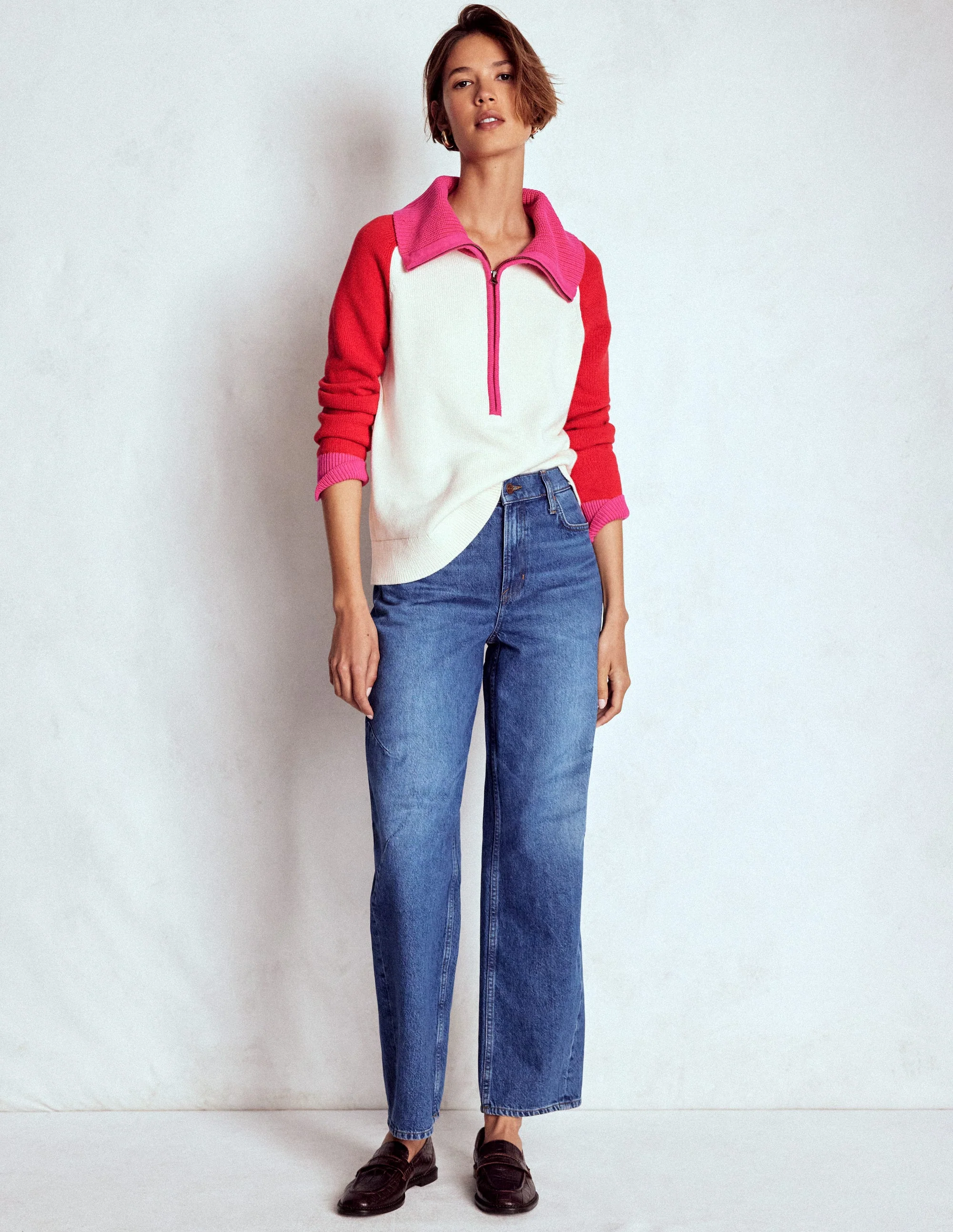Lucy Half-zip Sweater-Warm Ivory, Red - Image 6