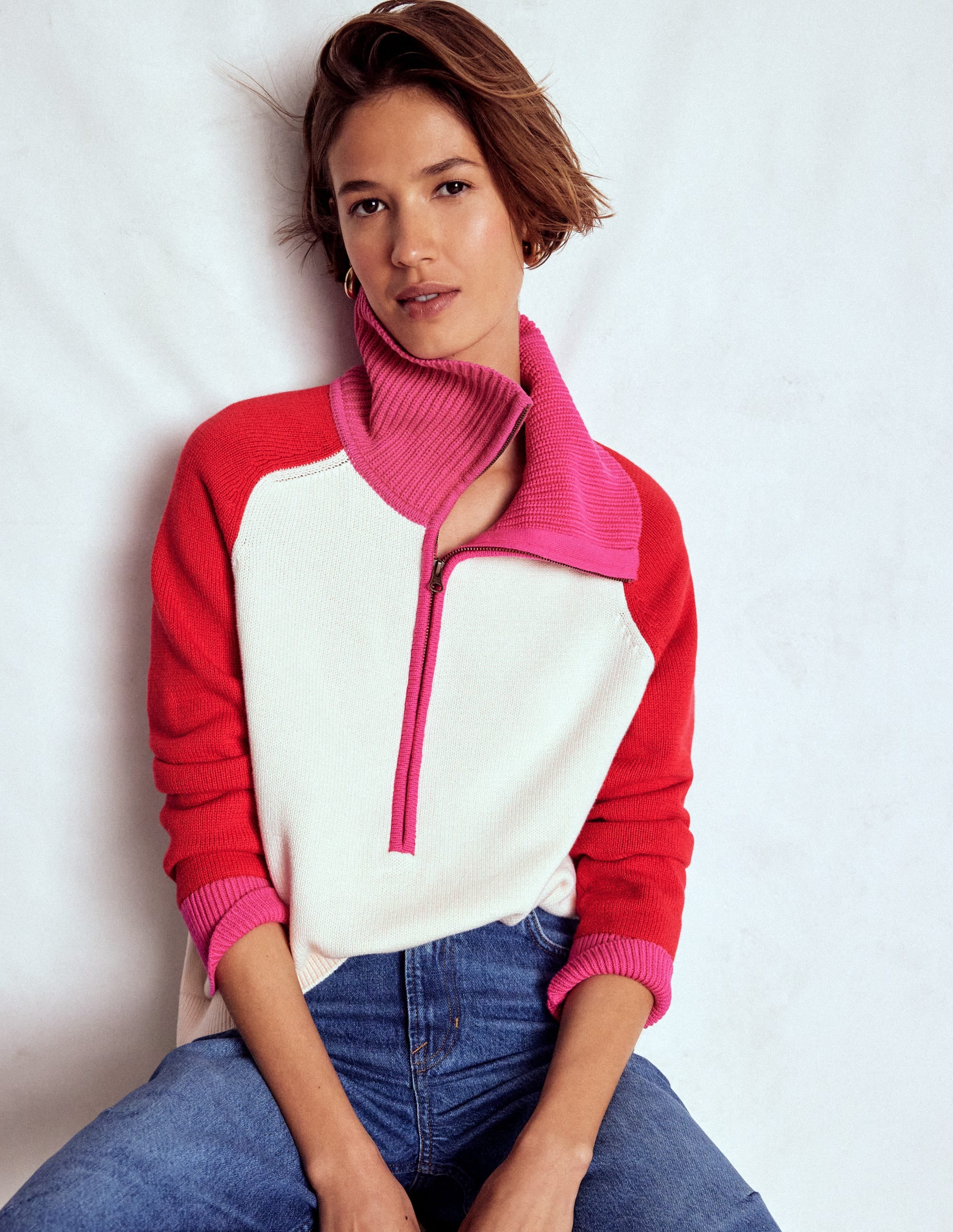 Lucy Half-zip Sweater-Warm Ivory, Red - Image 7