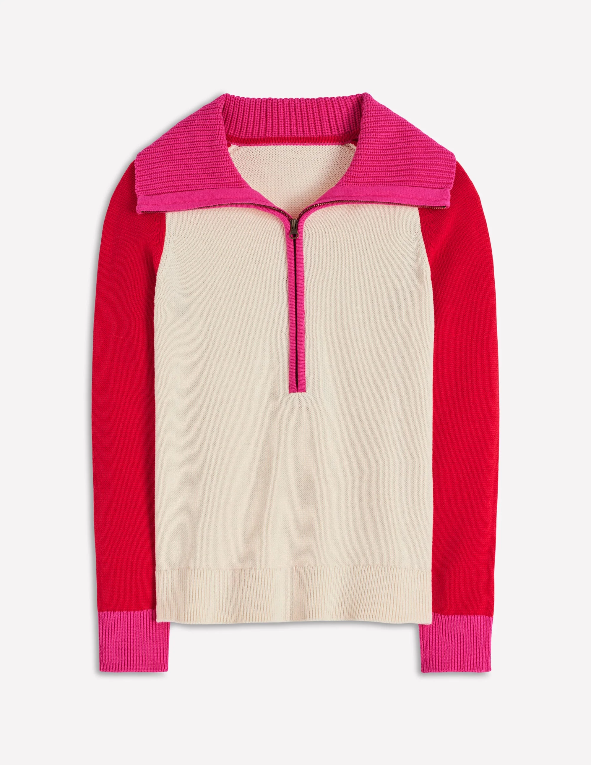 Lucy Half-zip Sweater-Warm Ivory, Red - Image 8
