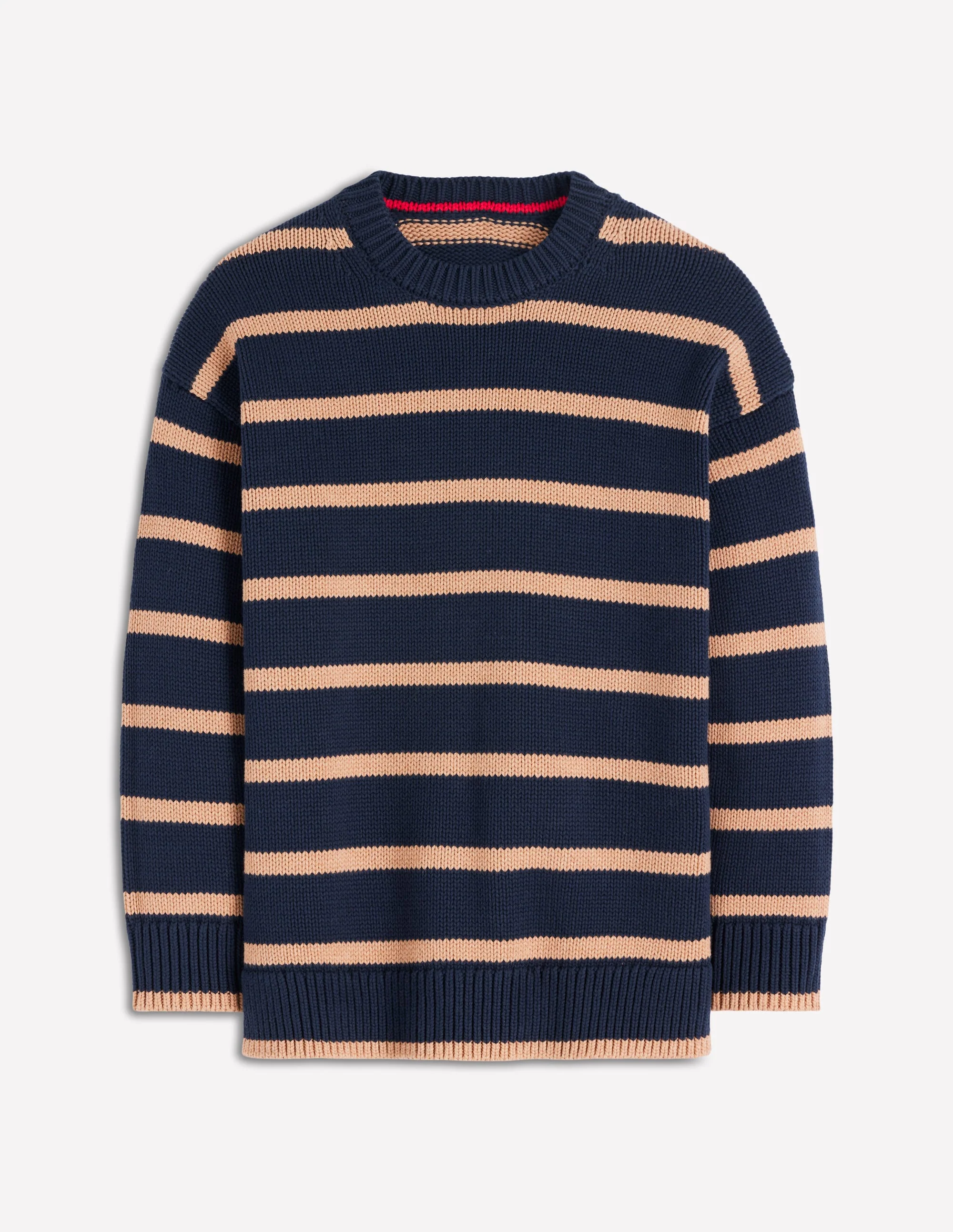 Lucy Oversized Cotton Jumper-Navy/ Camel Melange - Image 5