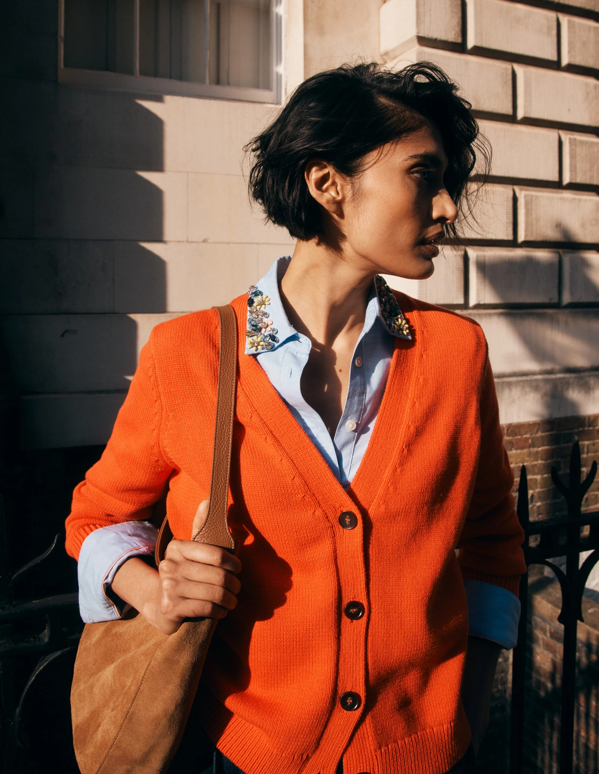 Lucy Relaxed Cotton Cardigan-Bright Orange - Image 6