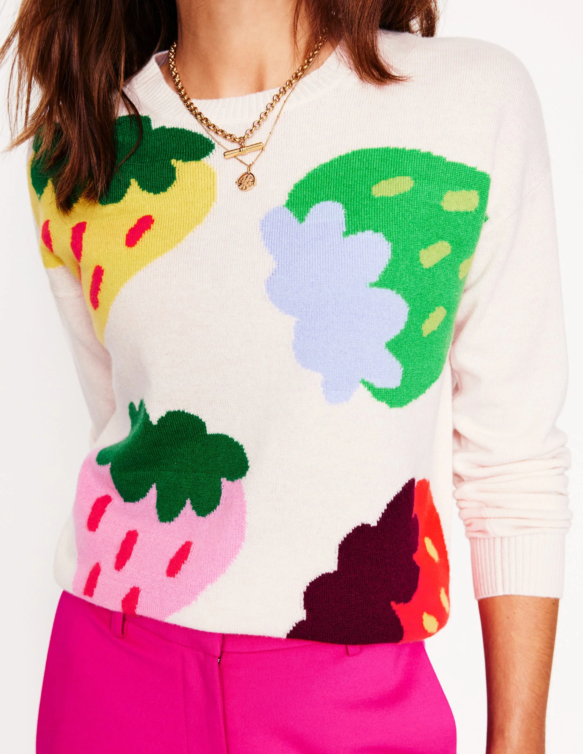 Lydia Cashmere Jumper-Ecru, Strawberries - Image 2
