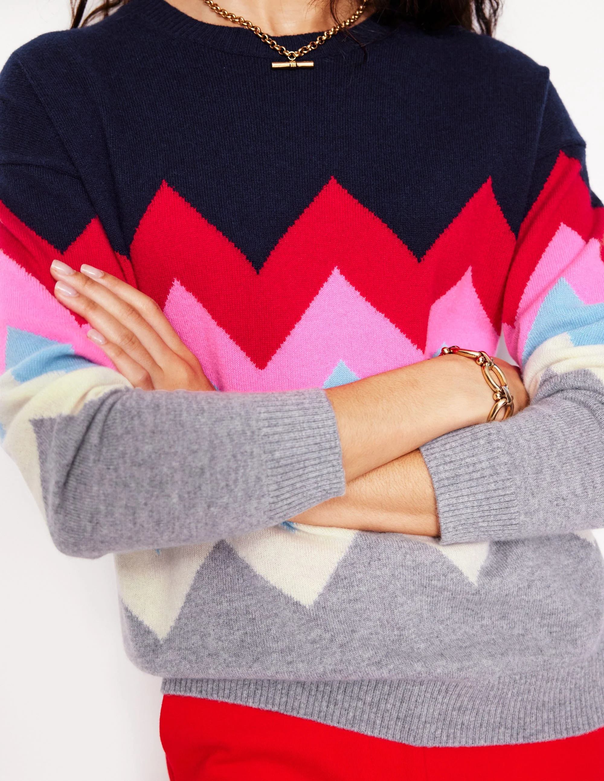 Lydia Cashmere Jumper-Navy, Zig Zag - Image 2