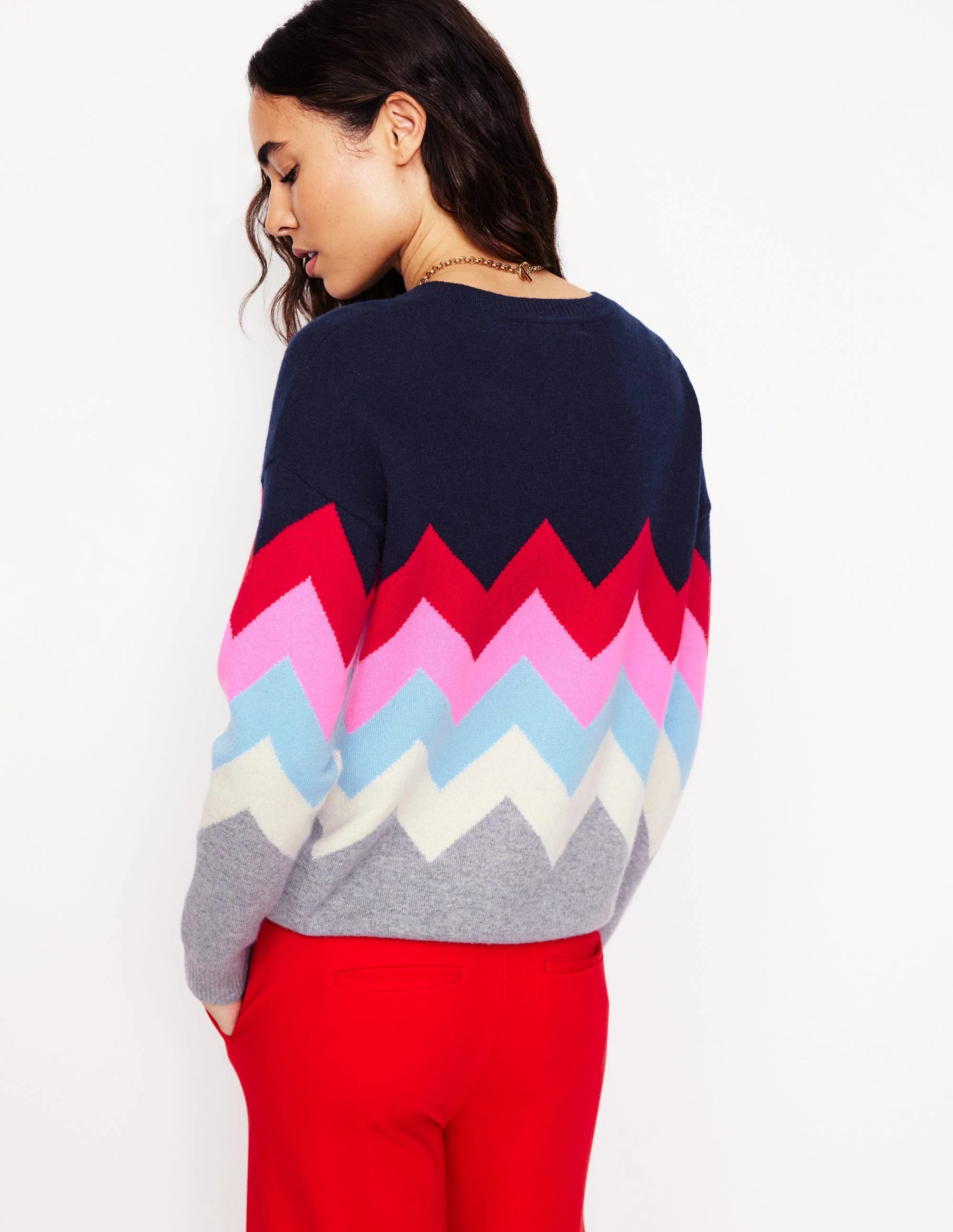 Lydia Cashmere Jumper-Navy, Zig Zag - Image 3