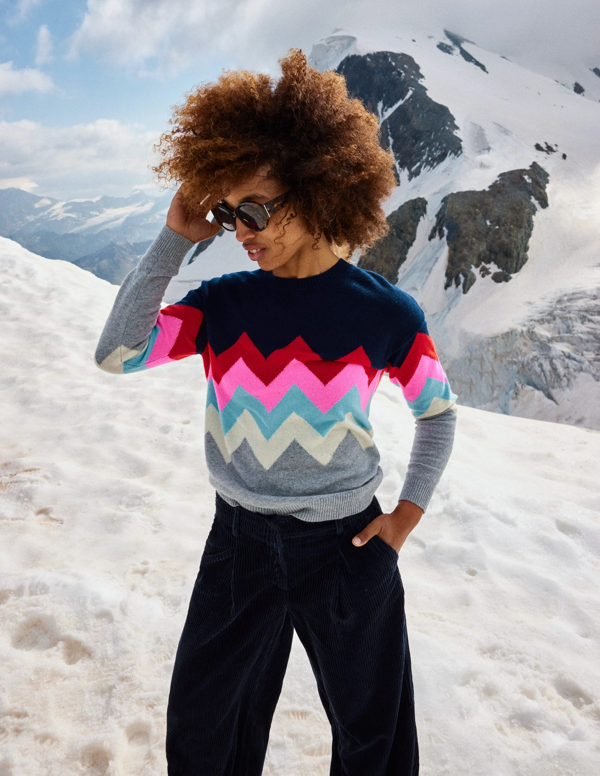 Lydia Cashmere Jumper-Navy, Zig Zag - Image 8