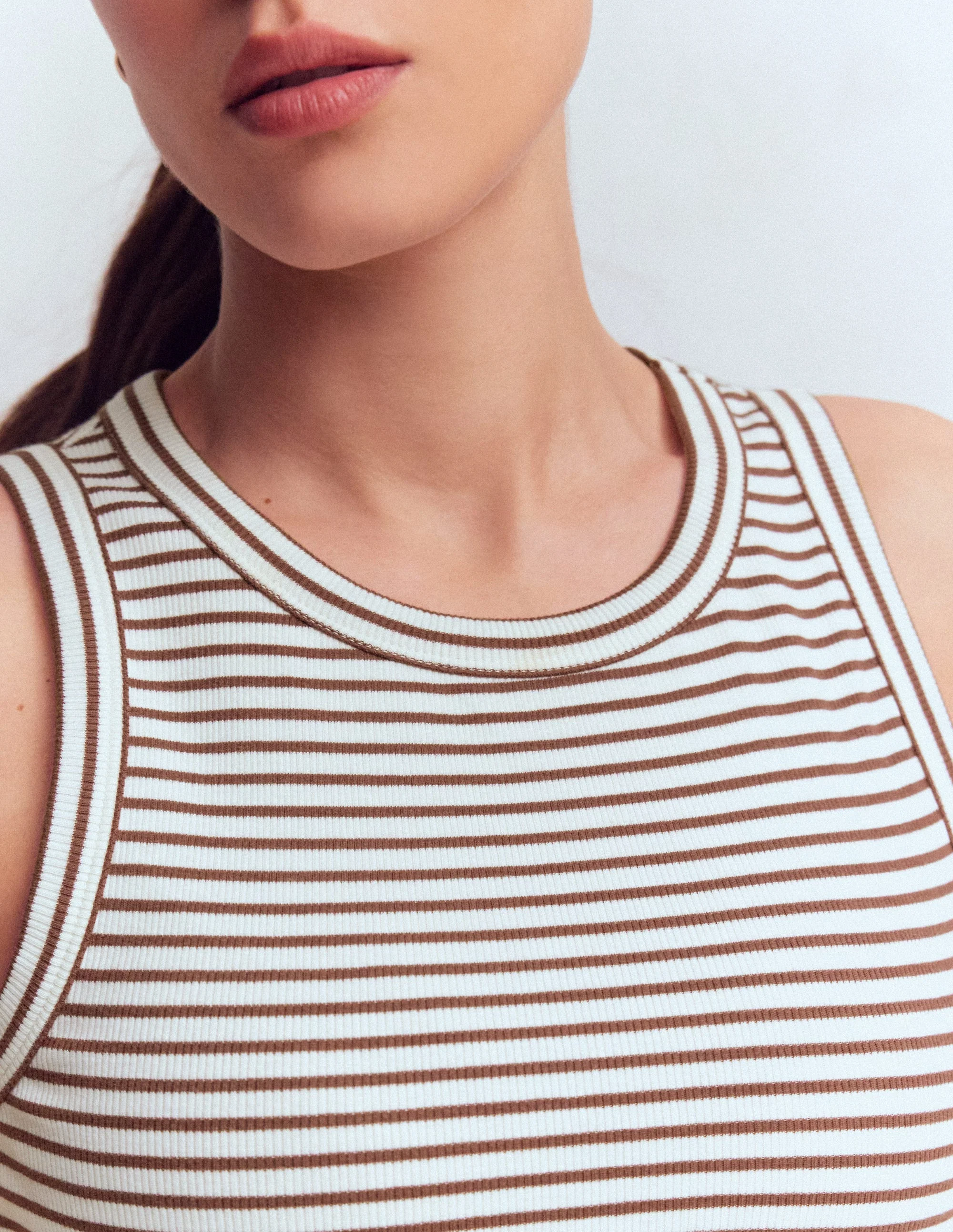 Lyra Ribbed Cotton Tank-Ivory & Brown Stripe - Image 2