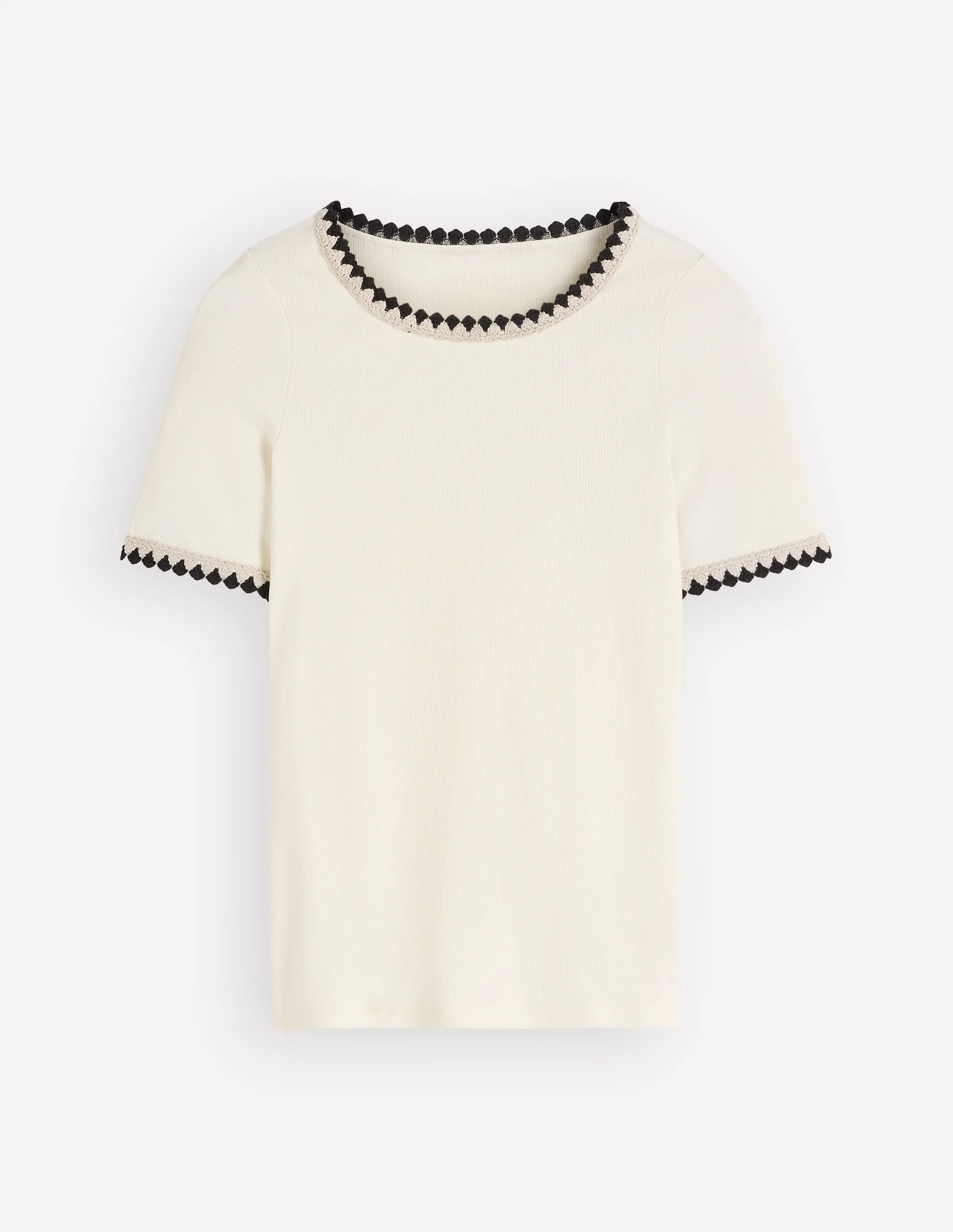 Maddie Trim Detail T-Shirt-Ivory with Black - Image 6